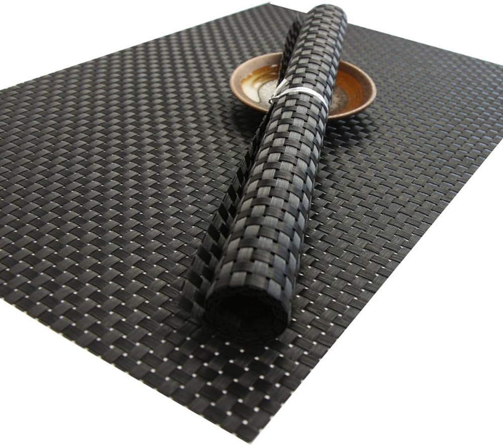 Ruivya Bright Color Anti-Skid Stain Resistant Table Mats Washable Heat-Resistant PVC Woven Placemats for Kitchen 003 Set of 4 Black