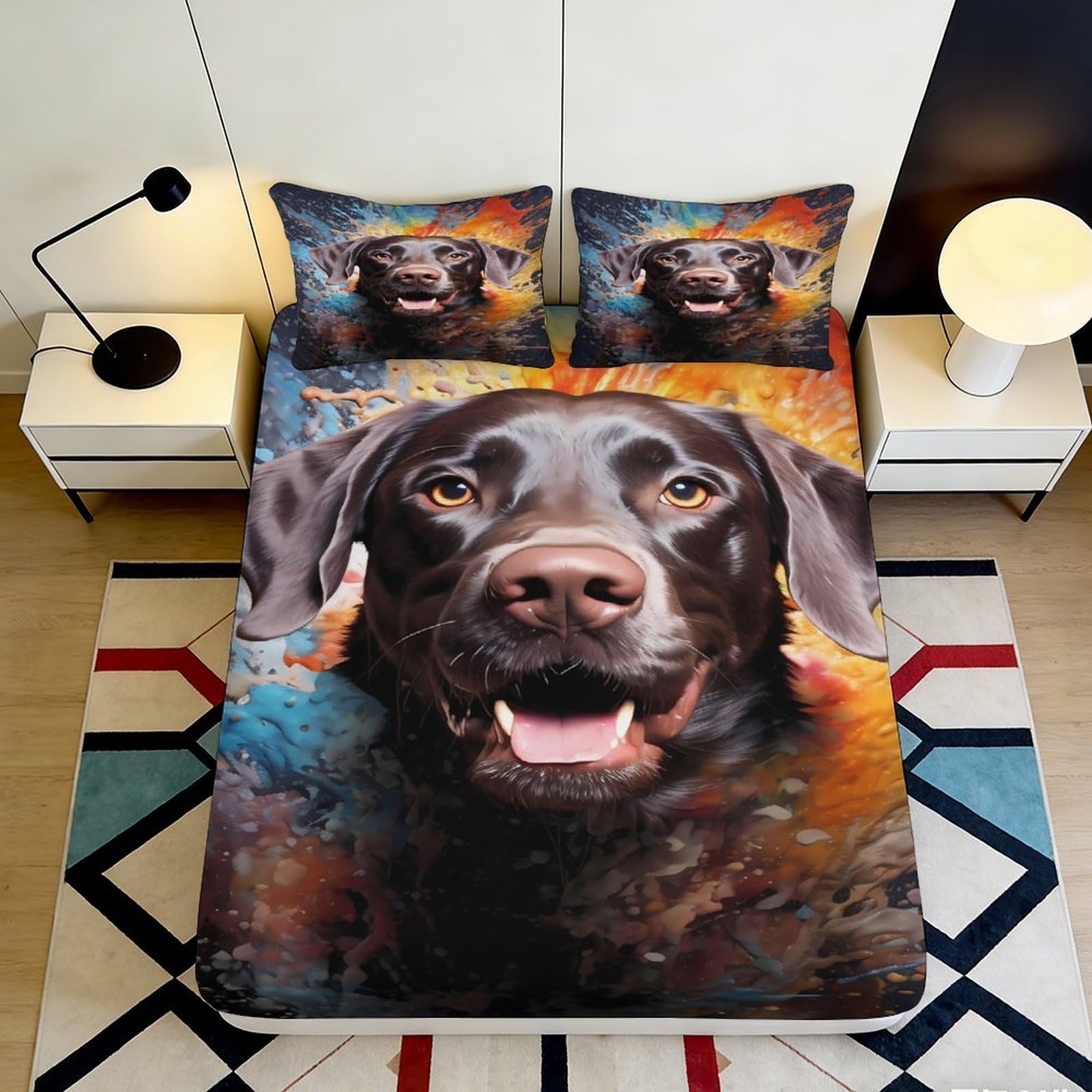 3D Printed Black Labrador Dog Fitted Sheet Microfiber Soft Durable Colorful Bed Cover for Bedroom Dormitory Guest Room Mattress Protection 160x200x25cm