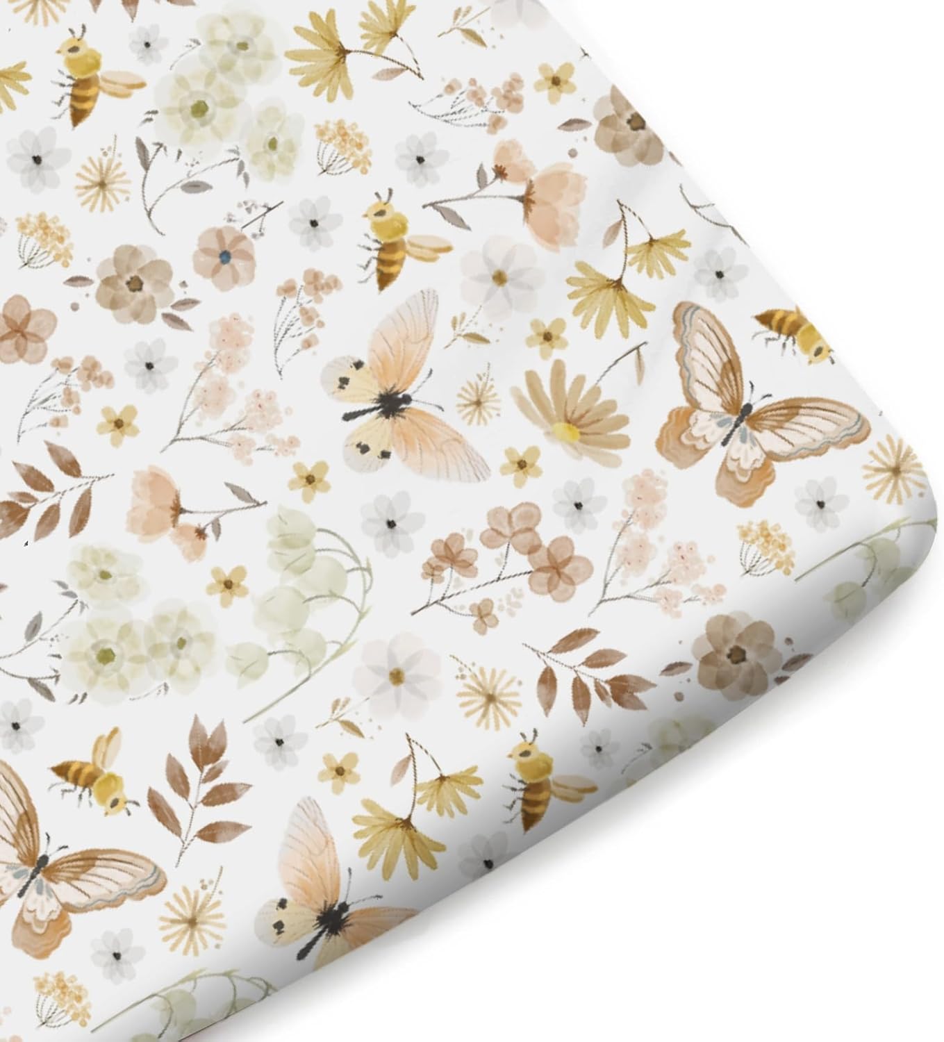 Vintage Butterflies Boho Wildflowers Baby Crib Sheets Boy Girl 52"x28" Watercolor Bees Butterflies Spring Floral Crib Mattress Cover Soft Breathable Baby Sheet for Standard Crib & Toddler Bed Mattress