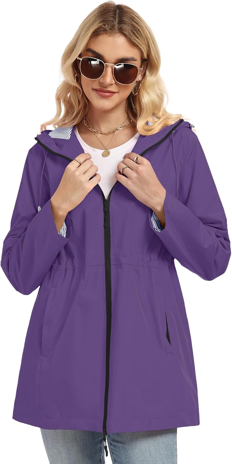 TCOT Rain Jacket Women Lined Raincoat Waterproof Windbreaker Jackets Hooded Raincoats Long Trench Coat - Image 7