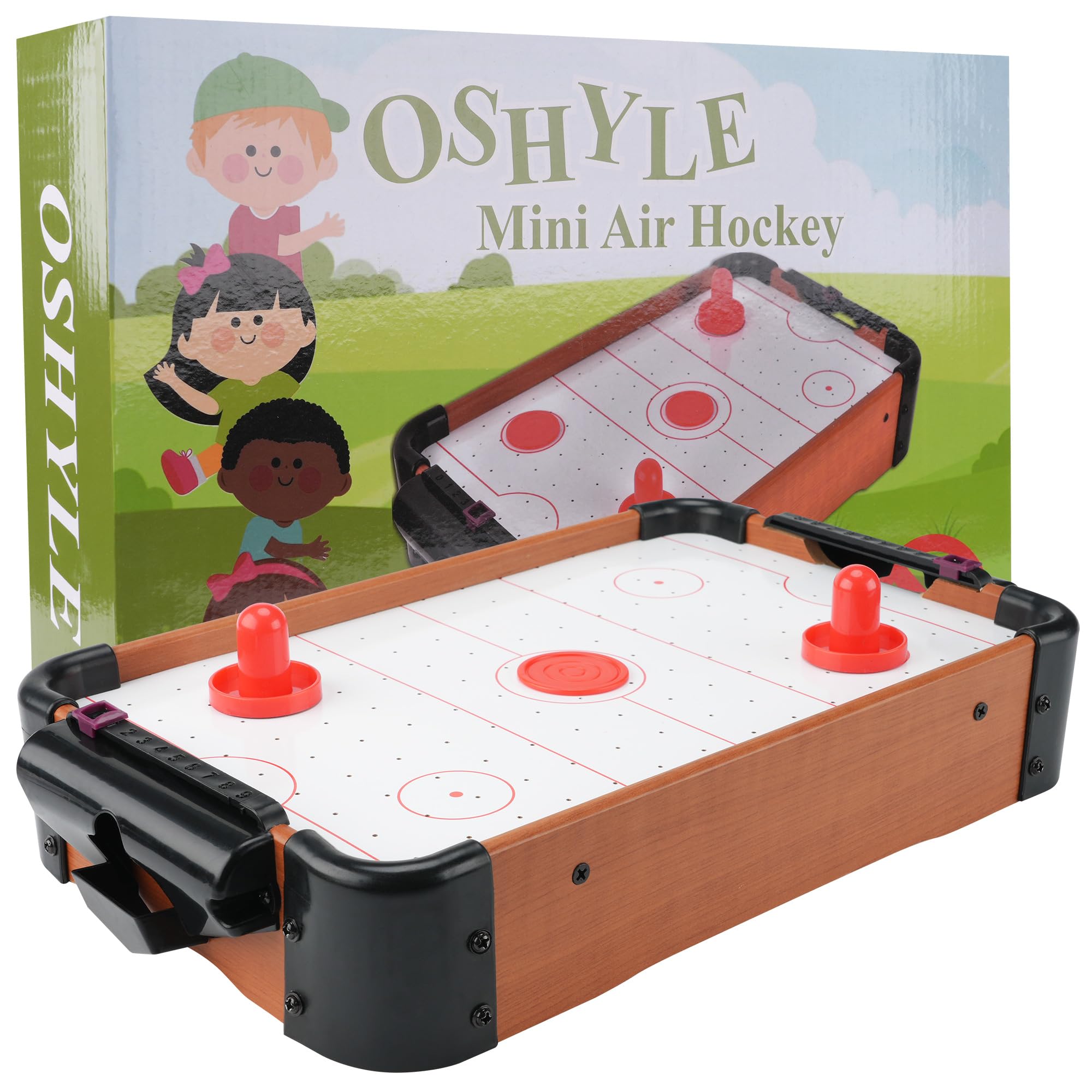 Mini Air Hockey da Tavolo in Legno MDF - Gioco Hockey ad Aria Portatile con Ventola Potente e Accessori