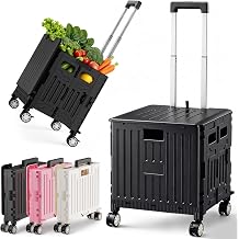 SUNALLY Folding Utility Cart Rolling Crate Handcart Shopping Trolley, Black