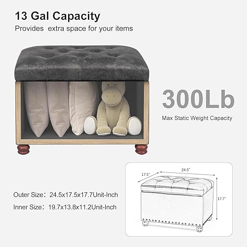 Miniatura 4 de Otomana de 24 pulgadas con almacenamiento, taburete otomano tapizado de almacenamiento, reposapiés cúbicos de terciopelo, taburete pequeño con