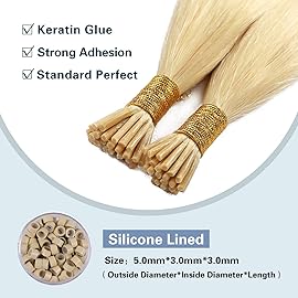 Sunya I Tip Hair Extensions Human Hair 50 Grams 50 Strands/Package Bleach Blonde Pre Bonded Keratin Hair Extensions Fusion 22 inches Remy Straight Stick Tip Real Human Hair 613