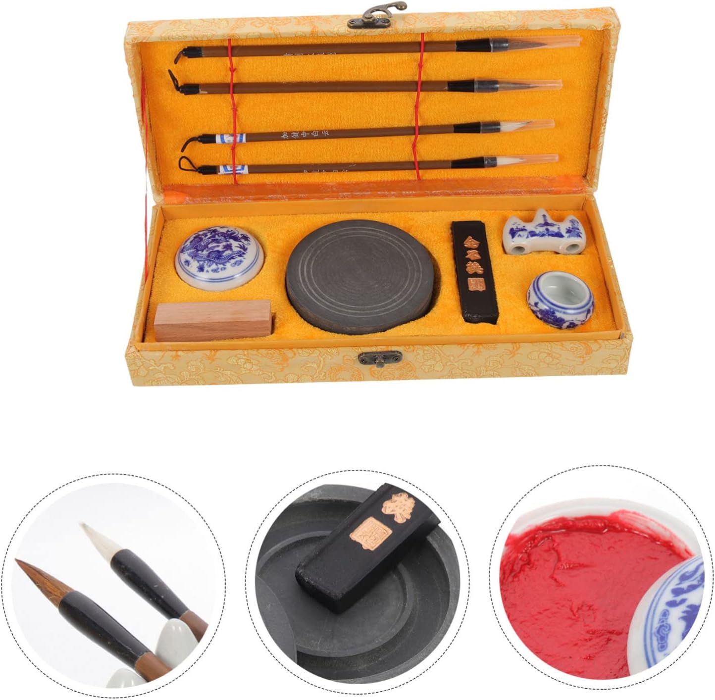 1set Professional Calligraphy Set Ink Stick Ink Stone Writing Brush for Practice School Calligraphy Supplies Elegant Box for Boys and Girls