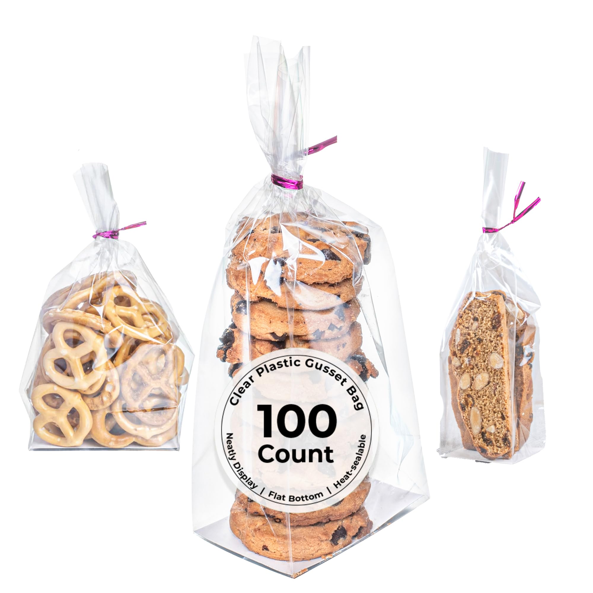 Restaurantware Clear Plastic Gusset Bag, 3 x 2 x 8 In, 100 Pack