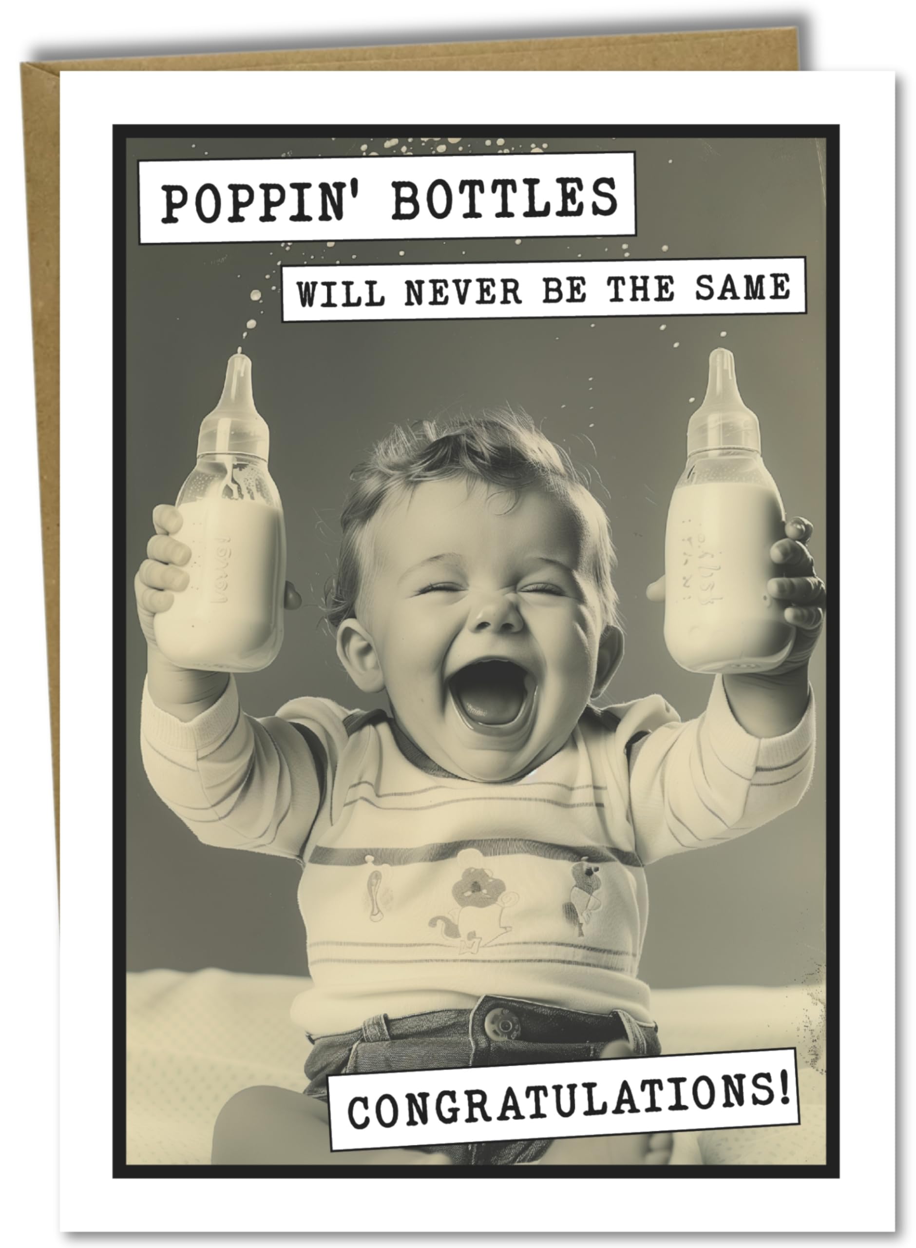 Katie Doodle - Funny Baby Shower Card for Boy Girl - Poppin Bottles Handmade in USA - Great