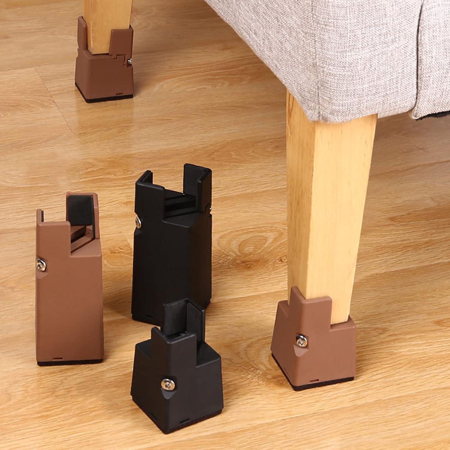 Adjustable Furniture Risers 4 Pack - Elevated Bed and Chair Risers, Height and Width Adjustable for Round or Square Legs, Ideal for Sofas, Tables, and More