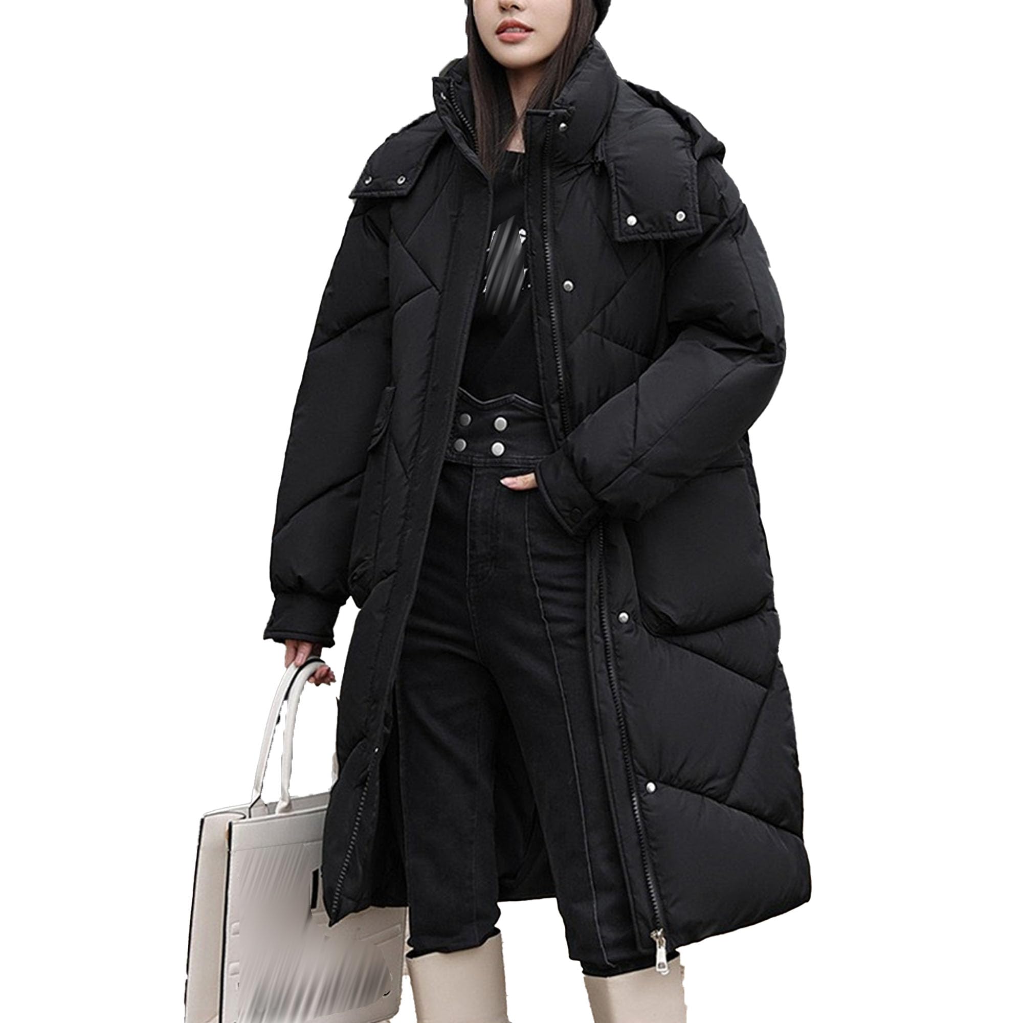 Cappotto da donna in cotone a reticolo rombico sciolto tinta unita lunghezza media piumino con cappuccio Outwear con tasche