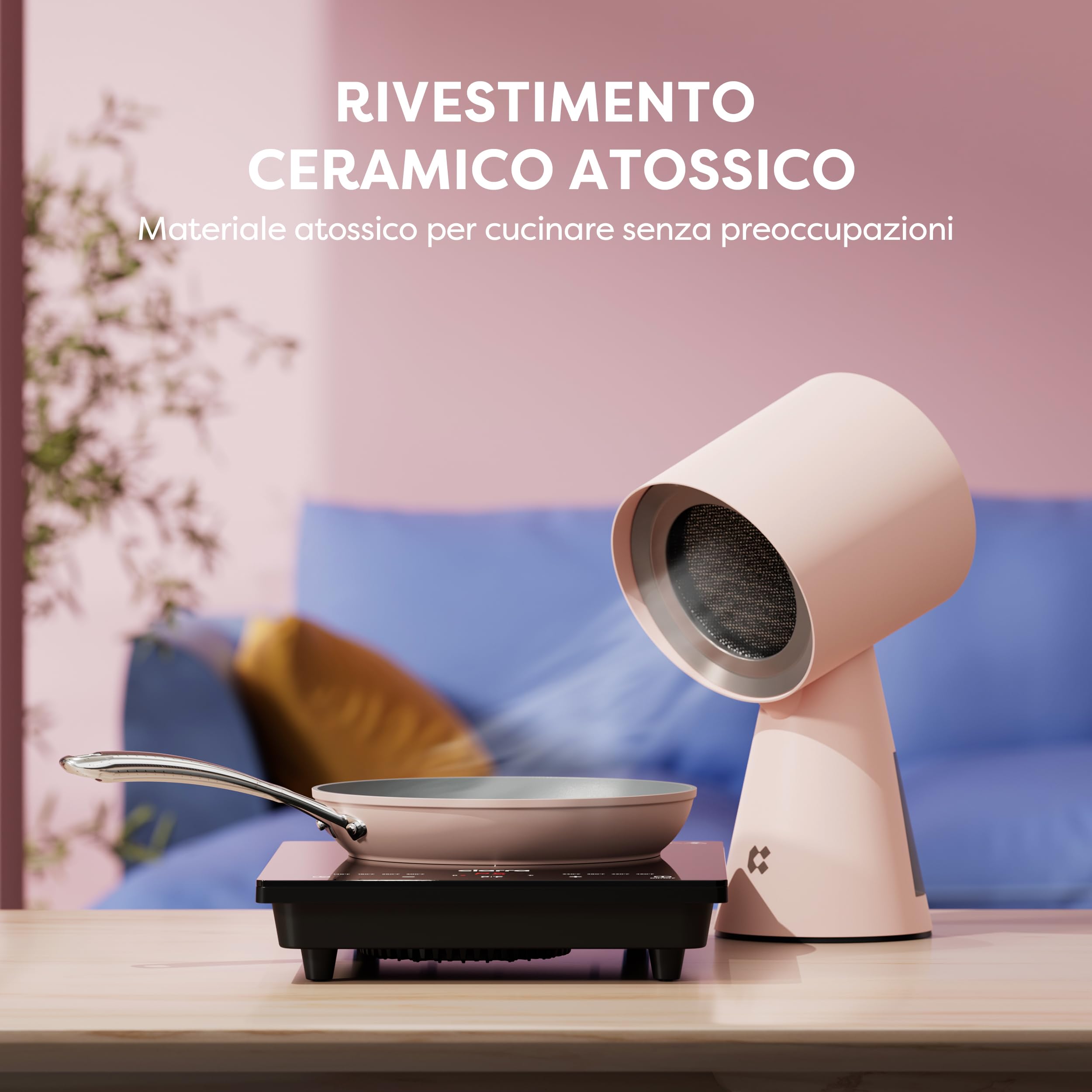 Ciarra Beyond - Pentole Set 7 pezzi - Padella 26 cm - Padella 28 cm/4,2 L - Casseruola 24 cm/5,9 L e 20 cm/2,8 L - Rivestimento antiaderente - Tutte le fonti di calore compresa induzione-Rosa
