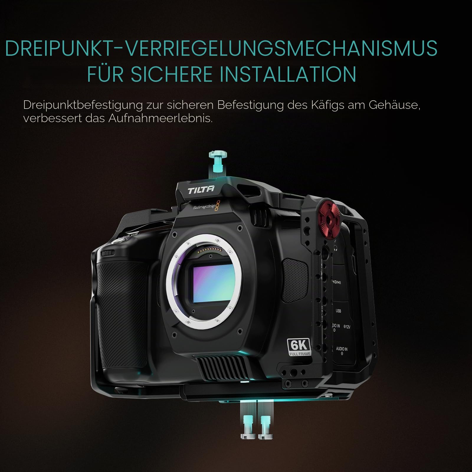 TILTA, BMCC-Käfig, vollständiger Kamerakäfig kompatibel mit BMCC 6K, Blackmagic Cinema Camera 6K mit Zubehör-Montagehalterung für Batteriegriff – Schwarz TA-T64-FCC-B