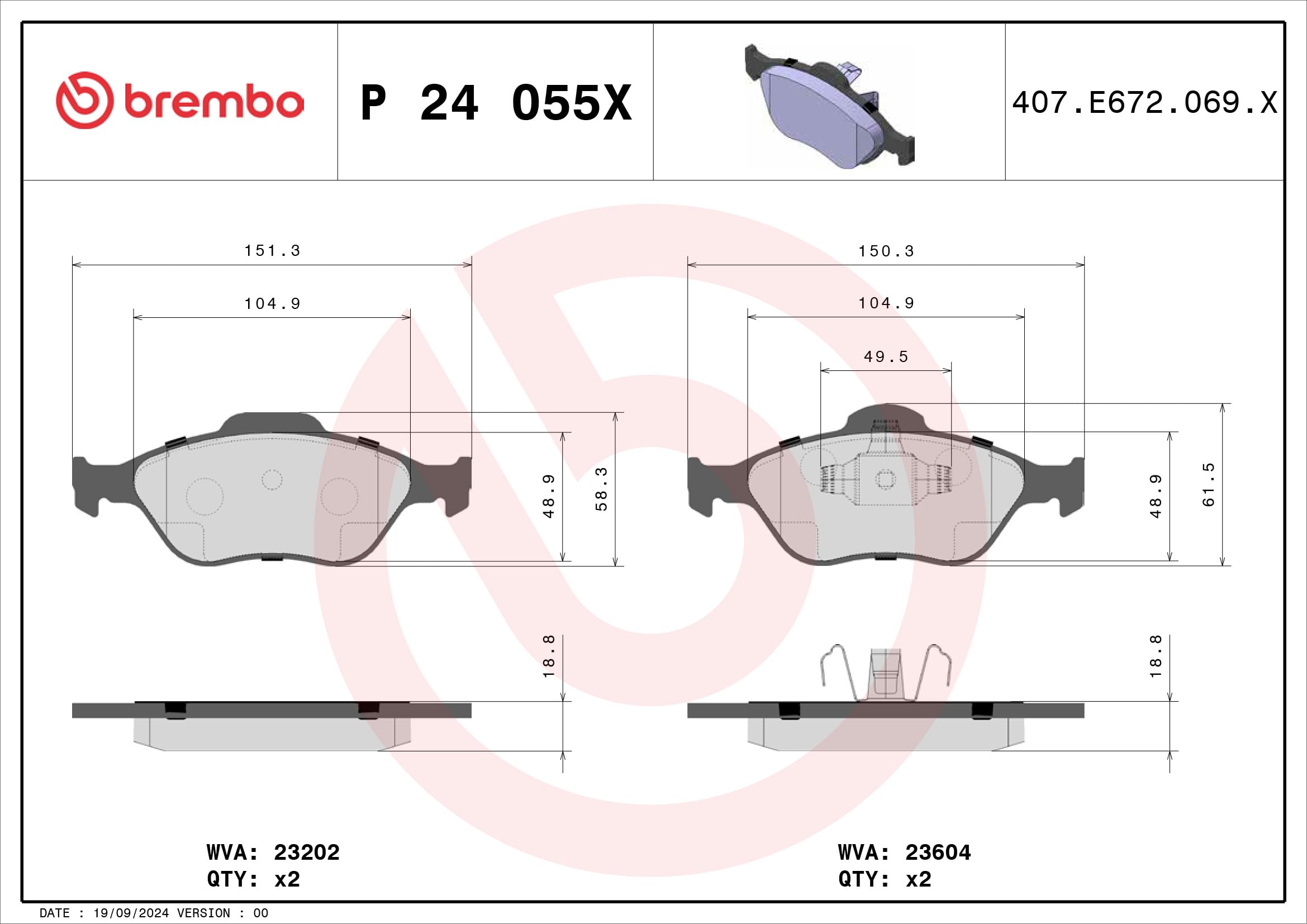 Brembo P 24 055X - Pastilla de freno