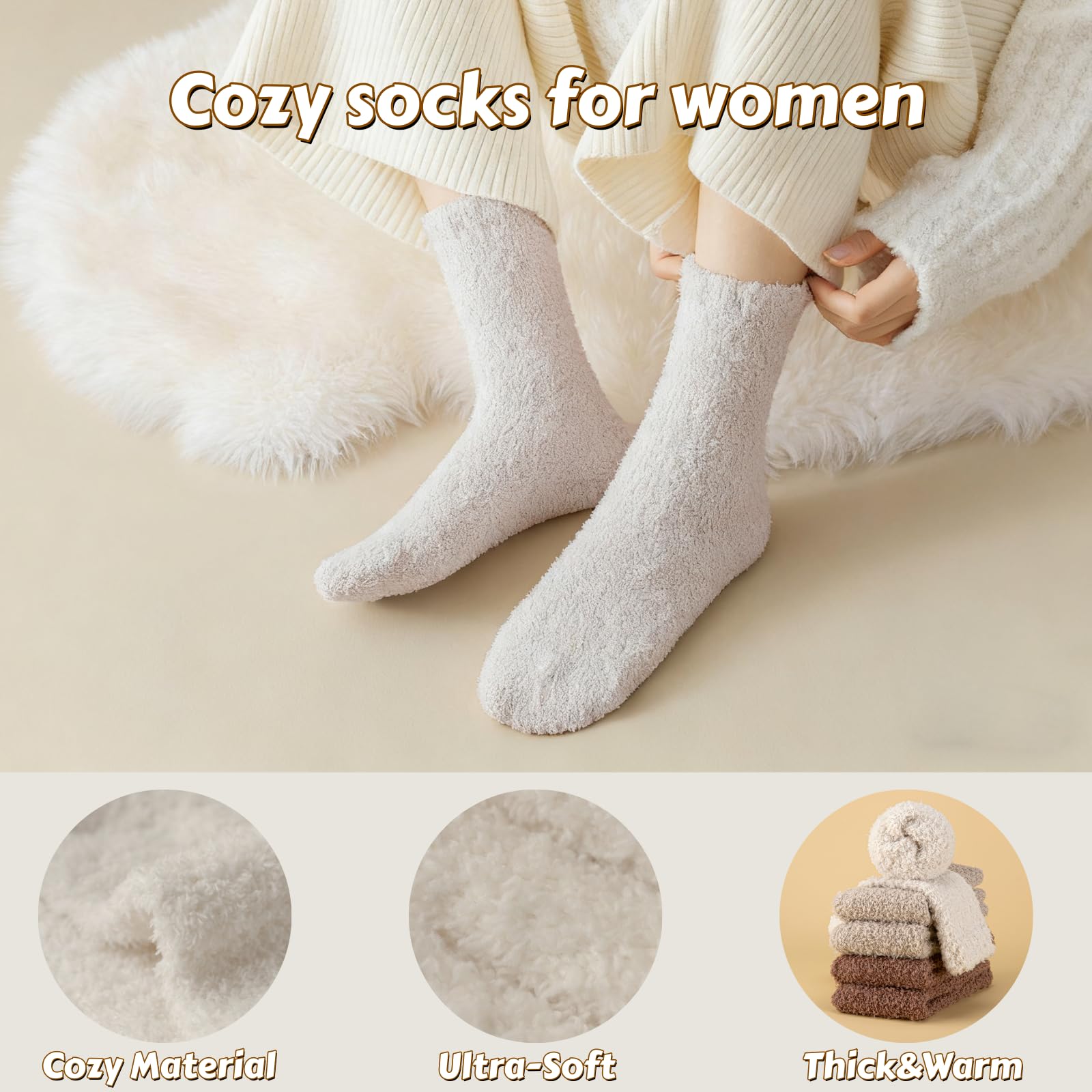 Cozy Socks for Women Gifts: 3 Pairs Luxe Cloud Fuzzy Socks for Home Sleep