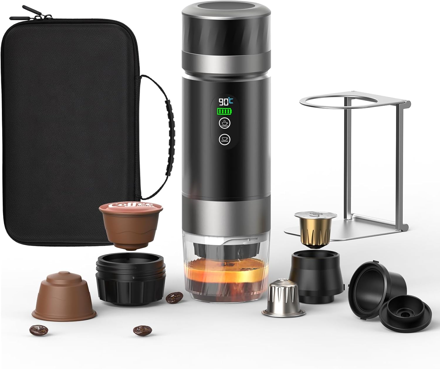 Portable Coffee Maker, Removable 7500mAh Battery, 20Bar High-Pressure Fast Extraction, USB Charging, Stand & Carry Bag, Supports Coffee Grounds & NS Pods, Ideal Camping Makers for Travel
