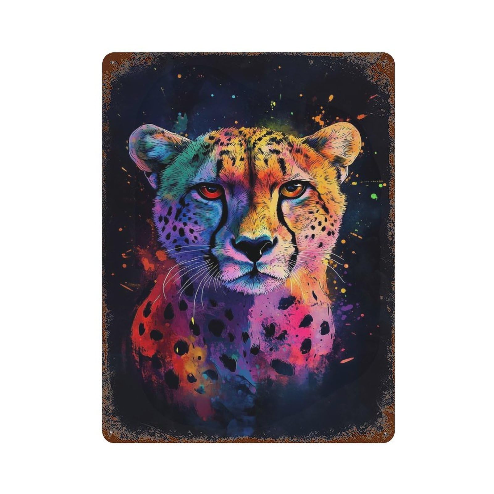 Cheetah in Neon Colors Distressed Metal Wall Sign 15.7"x11.8", for Farmhouse, Kitchen And Entryway Decor, Rustic Home Decor