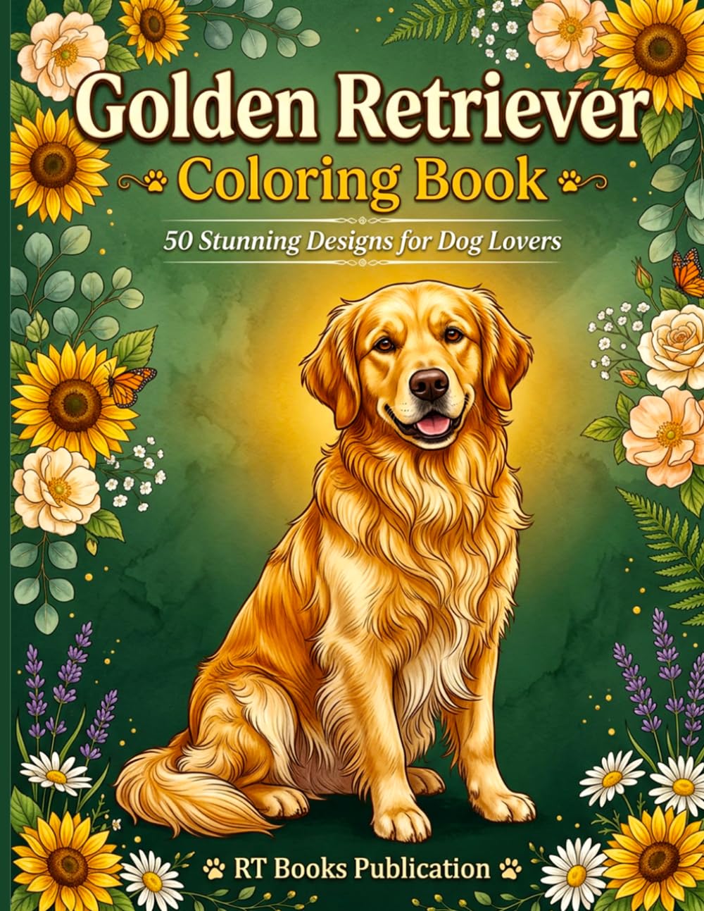 Golden Retriever Coloring Book: 50 Adorable Designs for Adults and Kids, Cute Puppy and Dog Lover Gift, Relaxing Stress Relief Animal Coloring Pages: ... Puppies and Dogs in Fun and Relaxing Scenes,