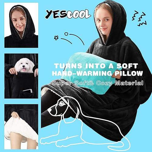 Miniatura 6 de Yescool - Manta con capucha para llevar, sudadera extragrande con capucha manta gigante, cálida, mullida y hecha de vellón ideal para estar por casa