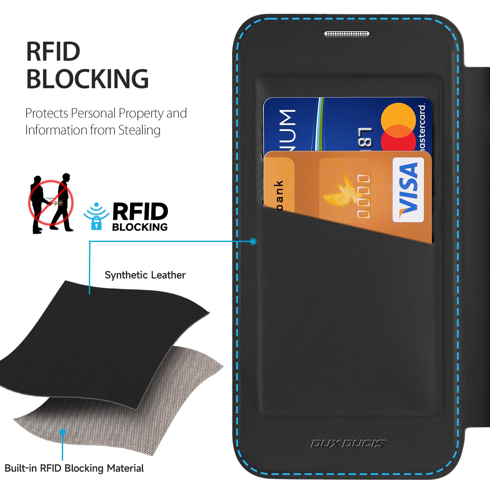 DUX DUCIS Magnetyczne etui do Galaxy S26 Plus, [kompatybilne z MagSafe] Premium Flip skórzane przezroczyste etui ochronne na telefon komórkowy z blokadą RFID do Galaxy S26 Plus (czarne)