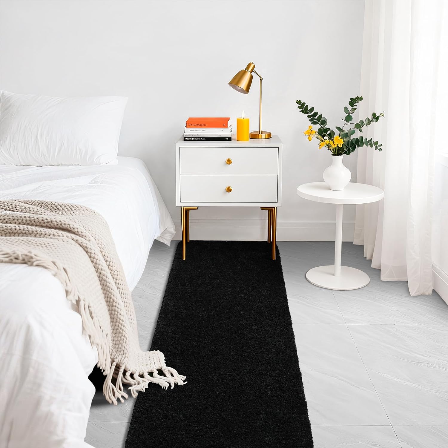 Long Bathroom Runner Rugs 70x24, Extra Soft and Absorbent Bath Mats, Non-Slip Shaggy Bath Rug for Bathroom Floor, Tub and Shower, Machine Washable, Quick Dry, Black