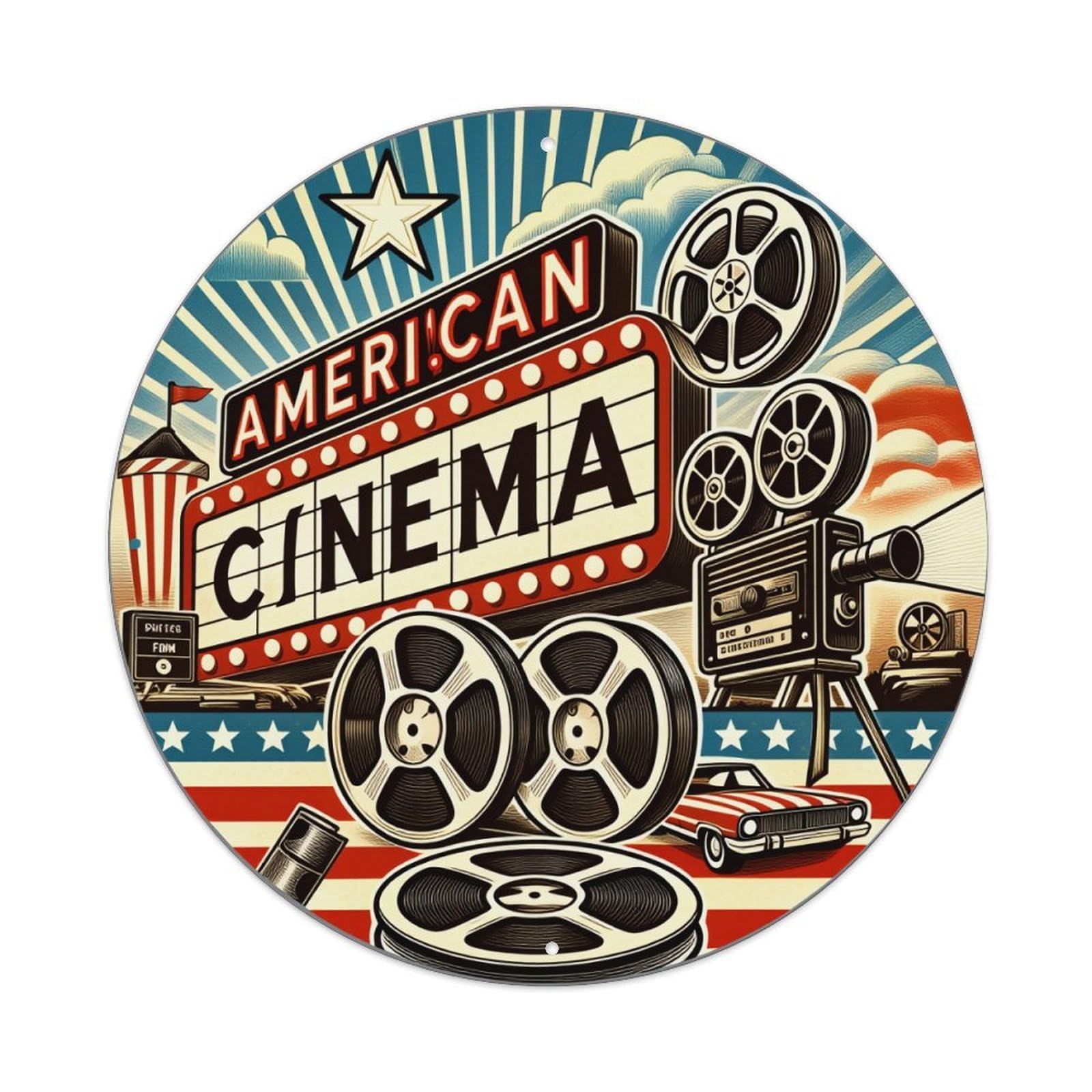 Jdfenggu Vintage American Cinema Film Reel Stars Retro Metal Tin Sign, Metal Poster For Bar, Home, Man Cave, Kitchen, Laundry Room Art Decor 8X8 Inch