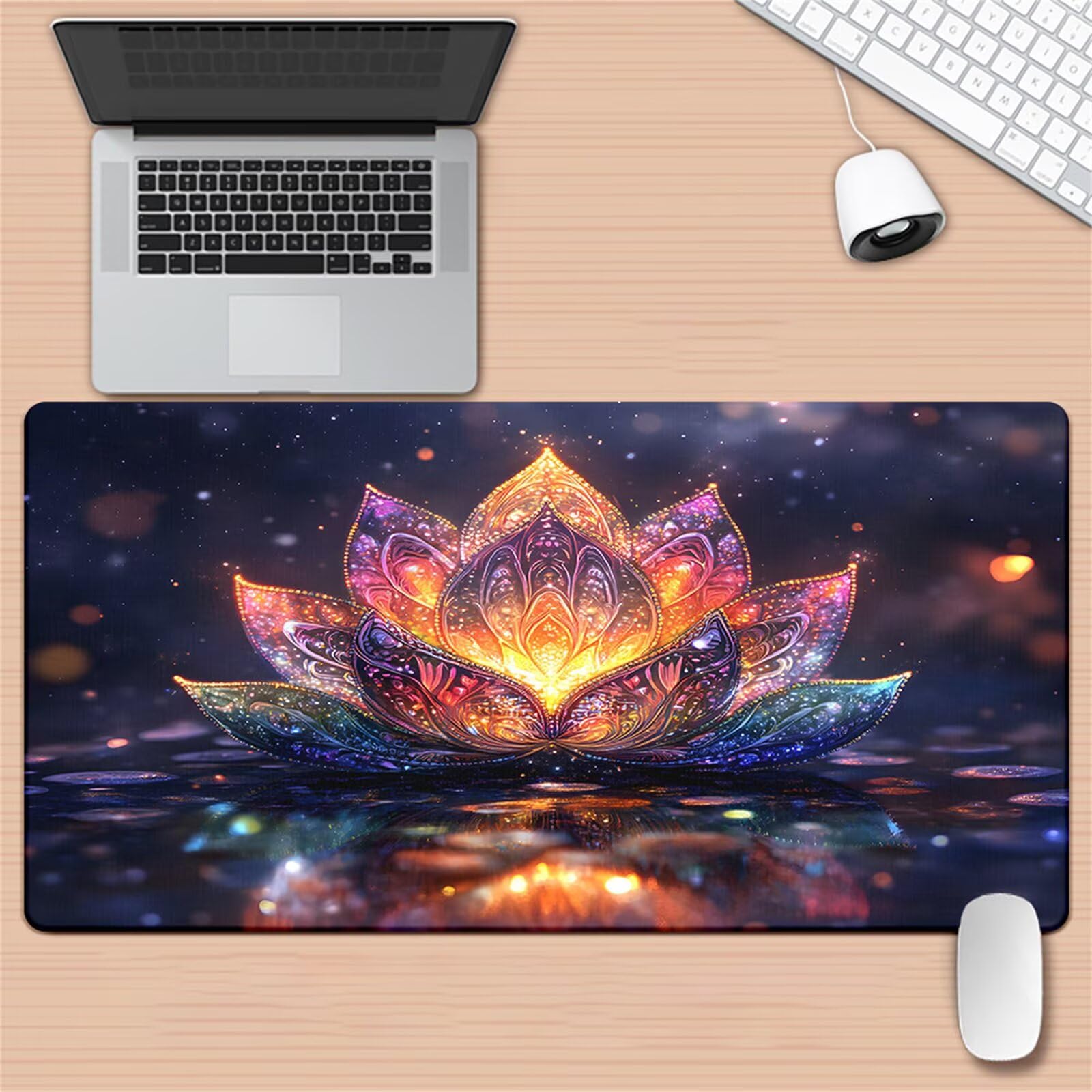Grand Tapis de Souris de Jeu 1000x500x2 mm Mouse Pad Gaming Fleur Lotus Tapis de Bureau Antidérapant avec Bords Cousus pour Bureau, Études, Gamer
