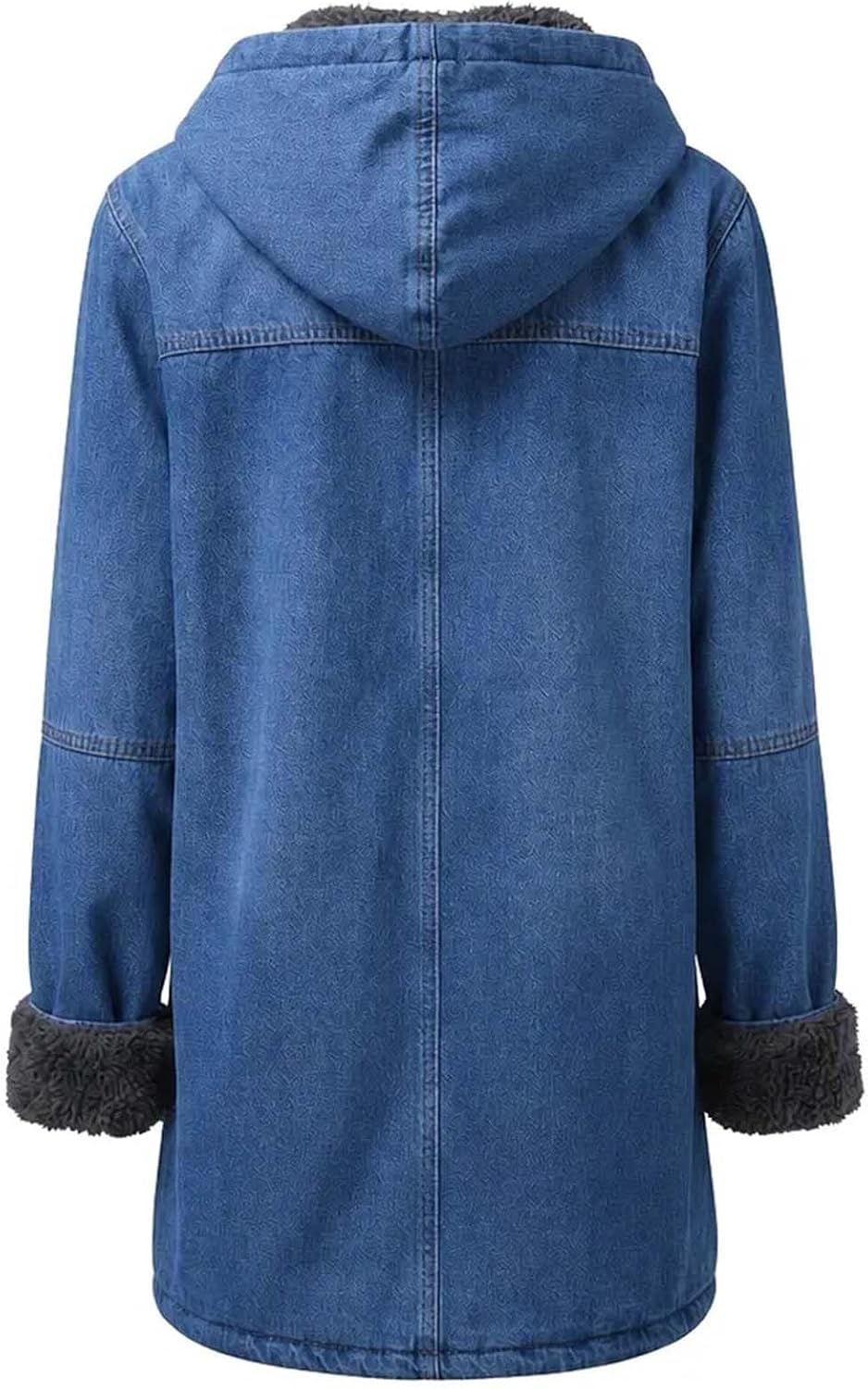 Women's Fleece Lined Denim Coat Hooded Toggle Front Casual Jacket