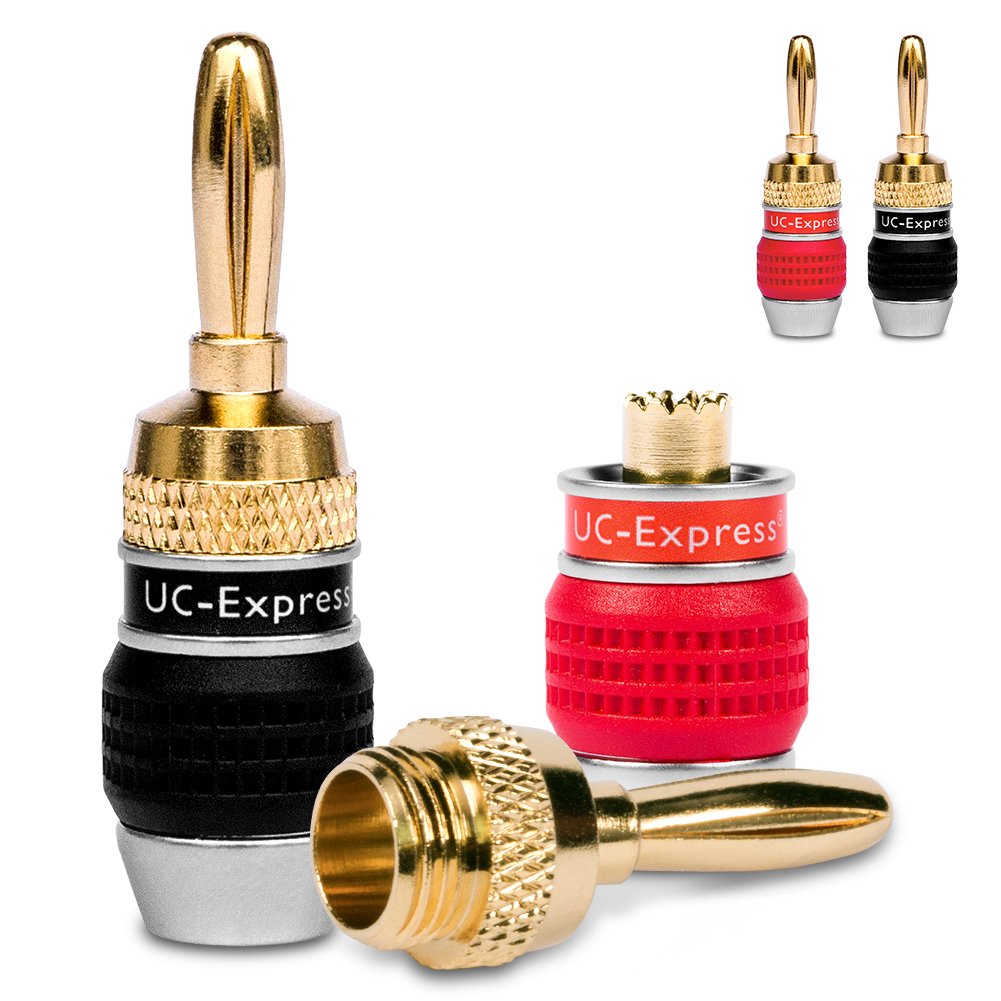 NAUC 4X Banana Plugs High End Banana Plugs for Cable up to 6 mm2 24K Gold-Plated