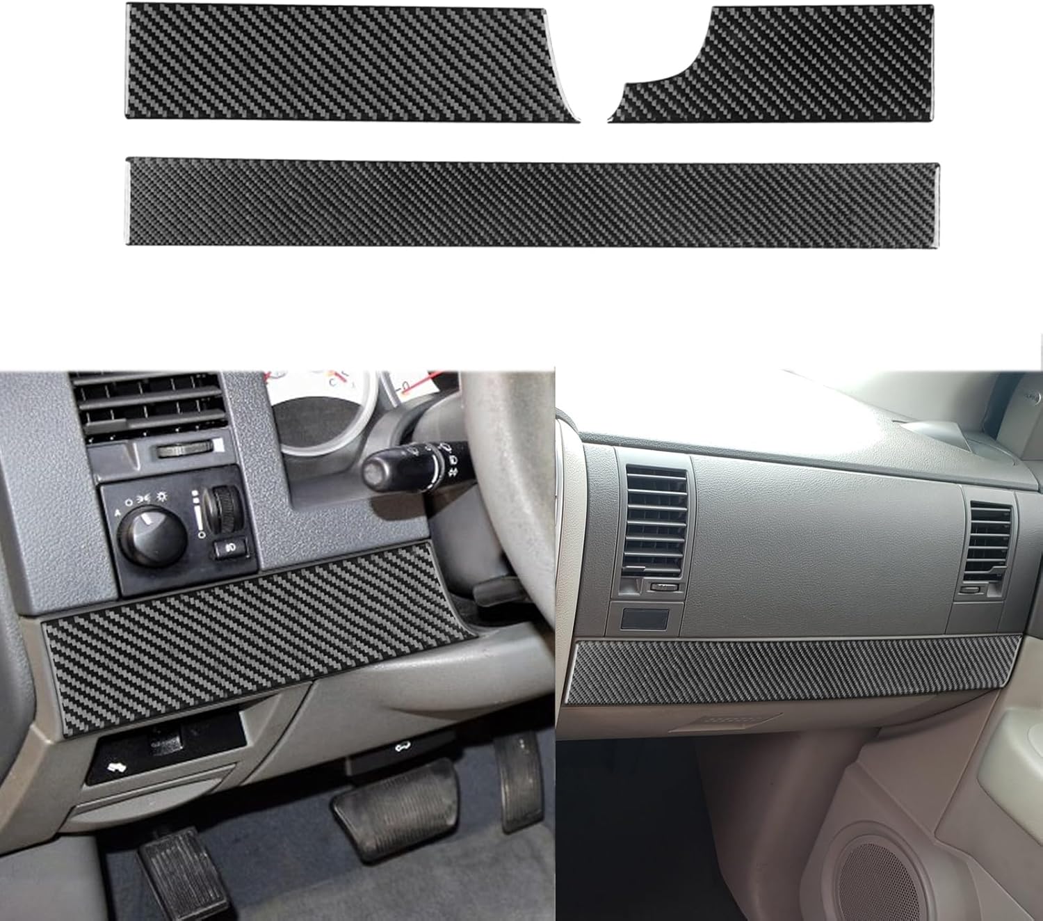 Real Carbon Fiber Car Dashboard Panel Anti-Scratch Cover Decoration Sticker Set Compatible with Dodge Durango 2004 2005 2006 2007 Auto Premium Interior Accessories Black