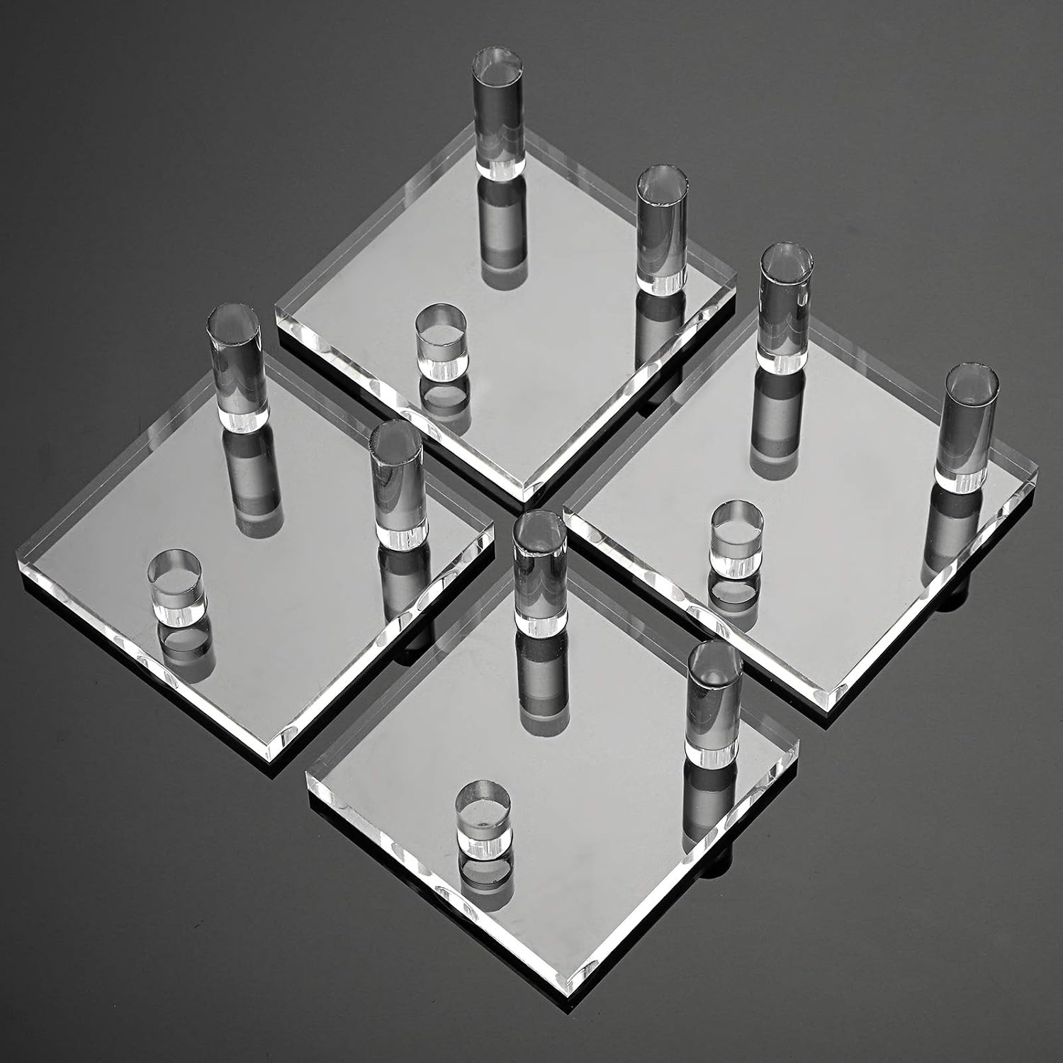 Hipiwe Clear Acrylic Display Stand - 4 Packs Three-Peg Rock Holder Easel