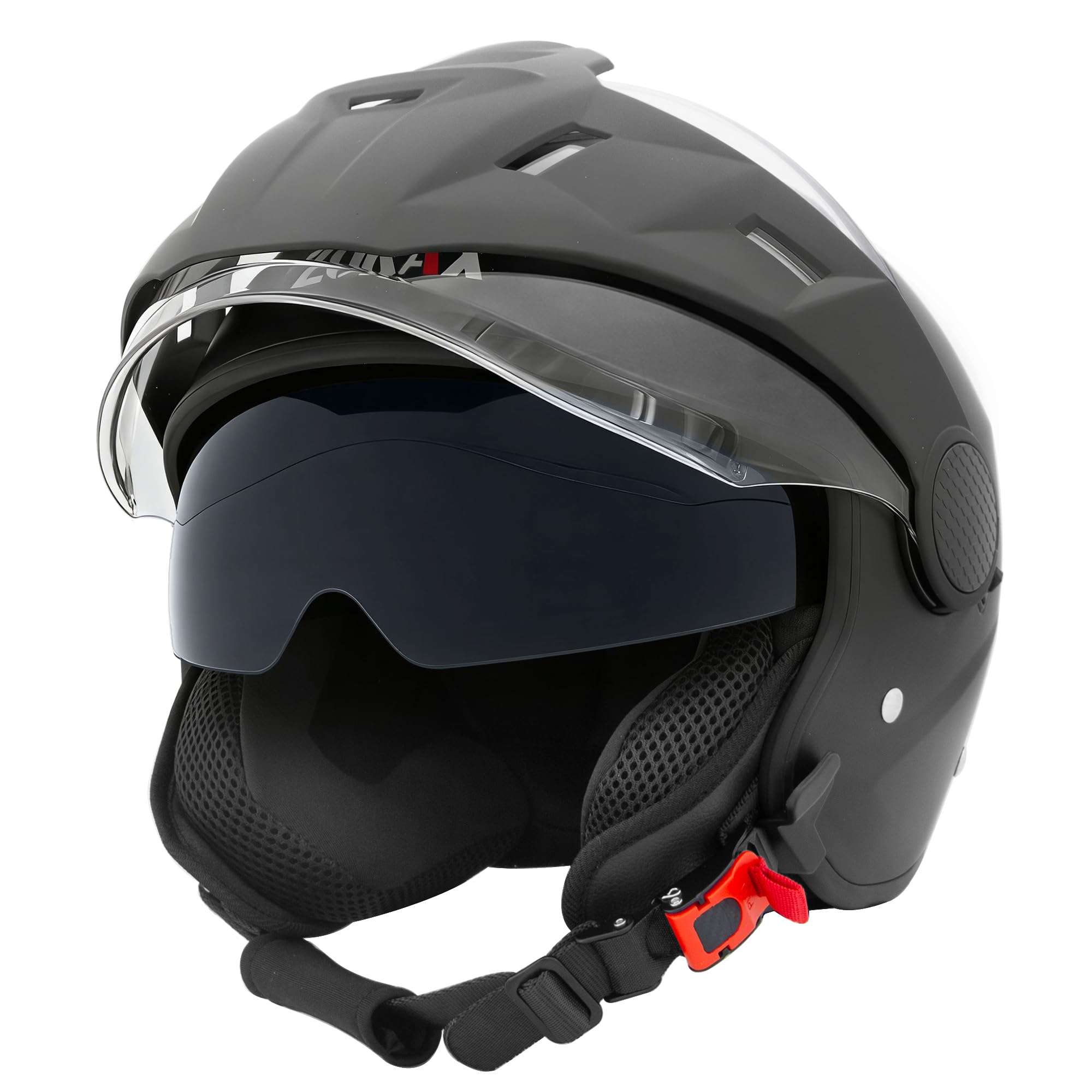 Zorax Zor-629 Motorbike Open Face DVS Helmet With Removable Peak ECE 2206 Approved - Matt Black M(57-58) — view 7