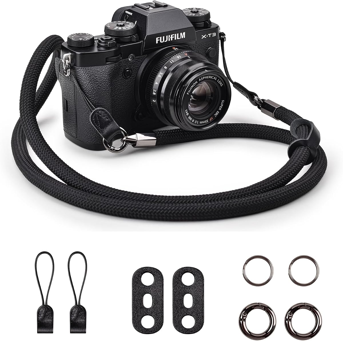 Nylon Braided Camera Rope Strap, Camera Neck Shoulder Strap with O-Ring for DSLR & Mirrorless Camera - Black