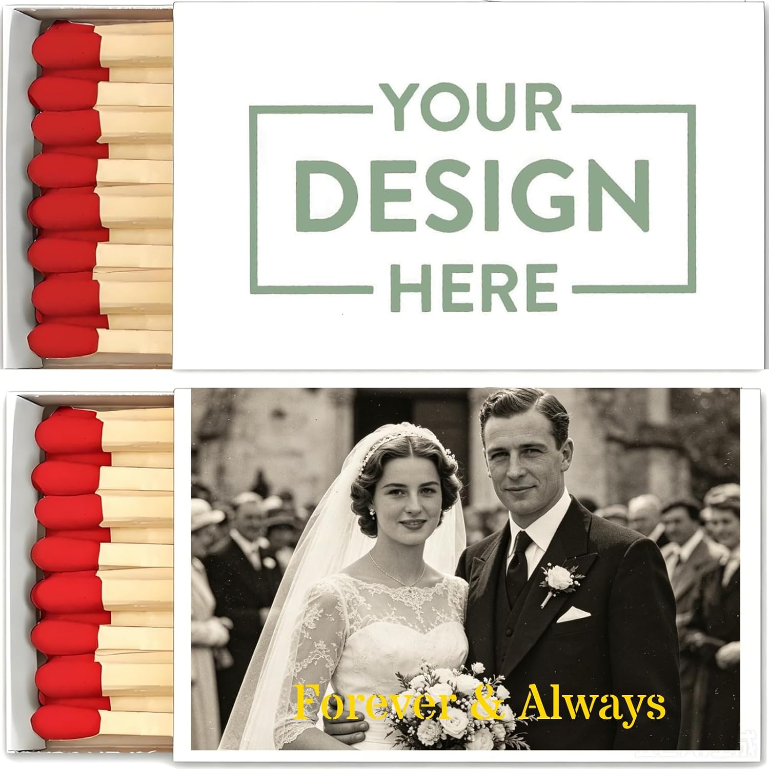 Personalized Couples Matchboxes - Custom Matches for Wedding Favors, Anniversary Gifts, Engagement, Celebrations Party, Set of 50 White Boxes