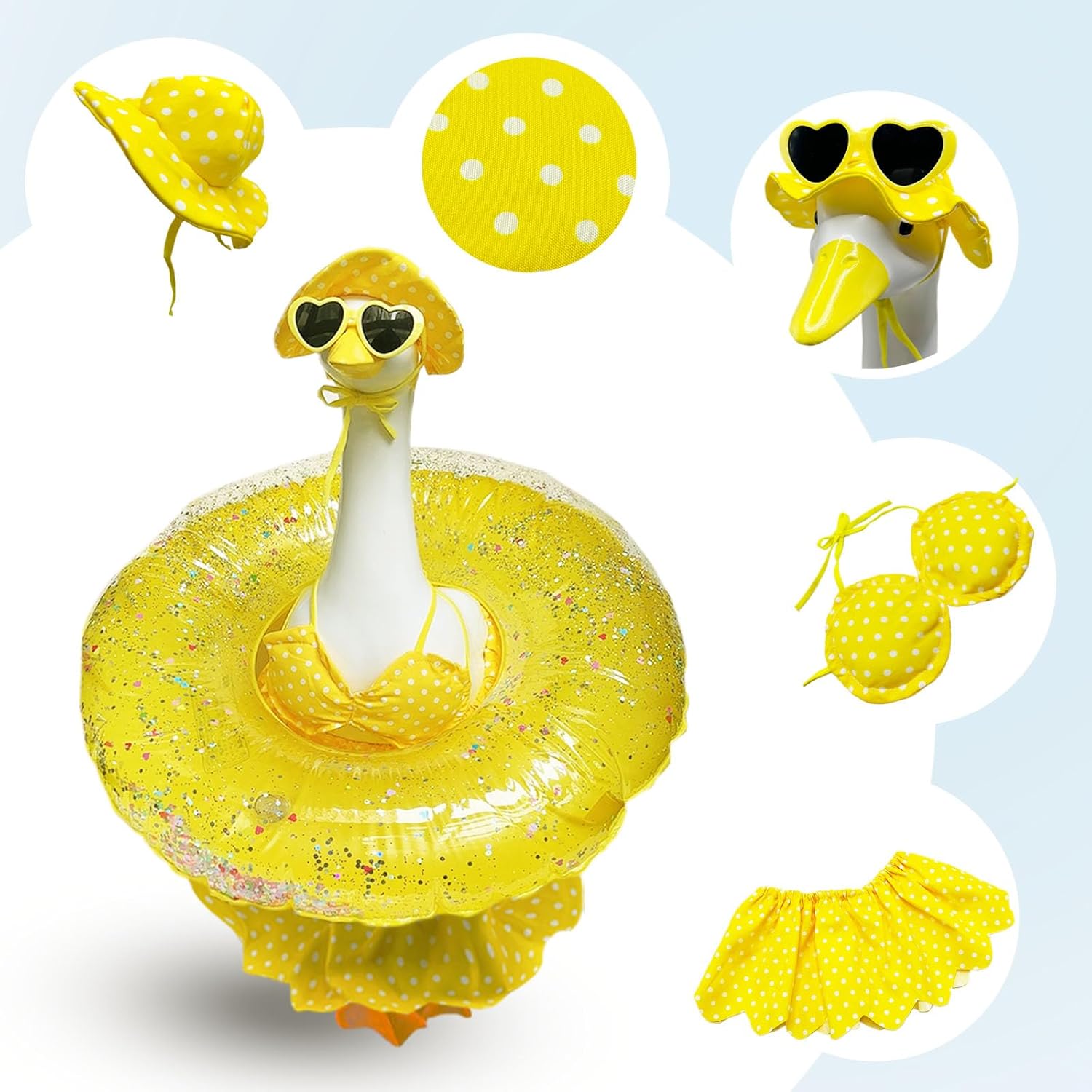 Hawaiian Goose Clothes & Bikini Goose Clothes (4pec) - Fits Large 23" H Statue - Outdoor Garden Statues for Yard, Lawn, Patio & Party Decoration - Garden Sculptures