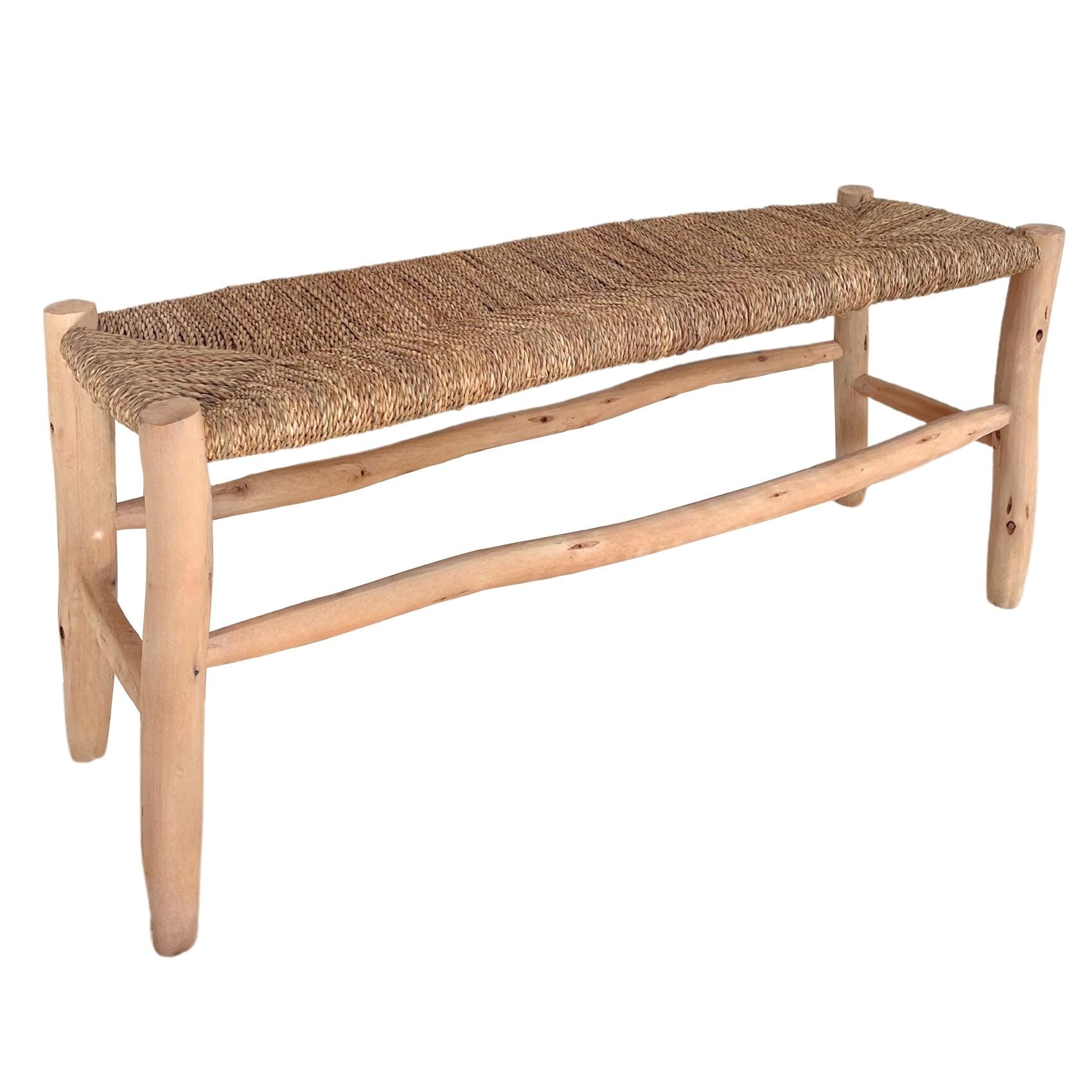 Homemaison – Banco marroquí de doble trenzado central de madera natural, 35 x 100