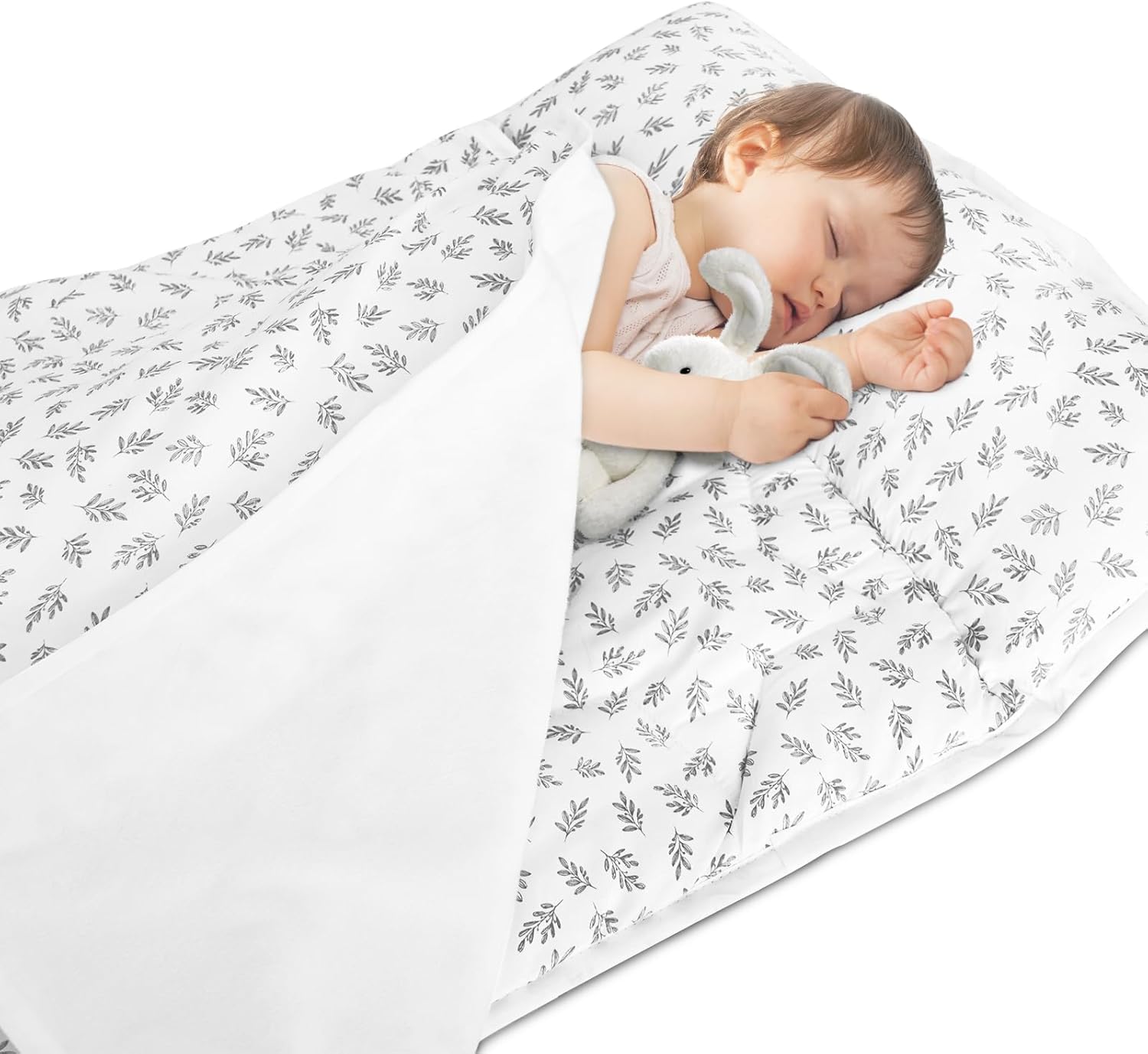 Toddler Nap Mat with Blanket 50" x 21" x 1.5", Nap Mat for Boys Girls Super Soft and Cozy, Kids Sleeping Bag for Preschool, Daycare, Toddler Sleeping Bag, Green Leaf