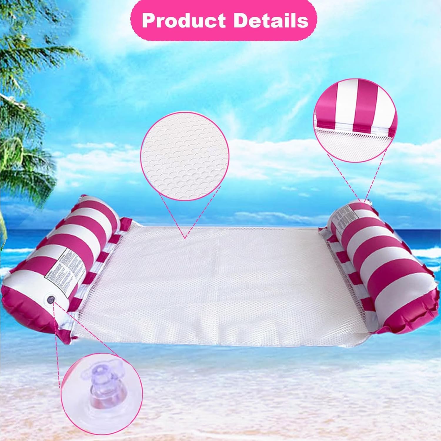 2 Pack Pool Inflatables for Adults 4-in-1 Inflatable Pool Floats Hammock with 2 Inflatable Drink Holders,Water Hammock for Swimming Pools Portable Swimming Pool Lounger - Image 3