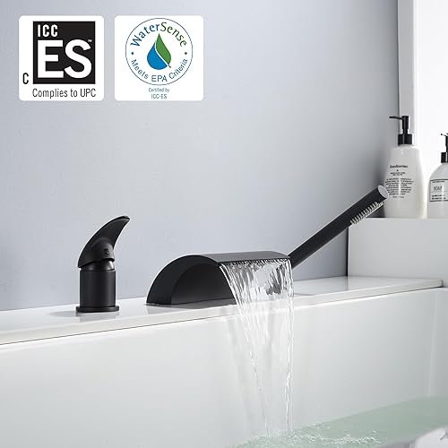 Miniatura 10 de sumerain Grifo romano negro de la bañera de la cascada del grifo de la tina con la ducha de mano, alto flujo