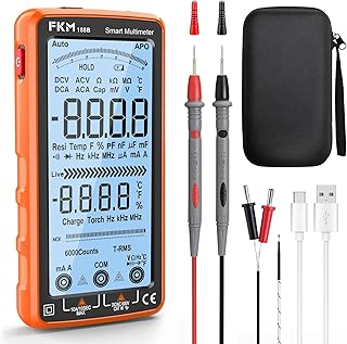 FKM Digital Multimeter Tester Auto-Ranging TRMS 6000 Counts Smart Rechargeable Voltmeter Electrical Tester Measures AC/DC Current,Voltage,Capacitance,Resistance,NCV,Amp,Ohm,Diodes,Countinuity,Temp