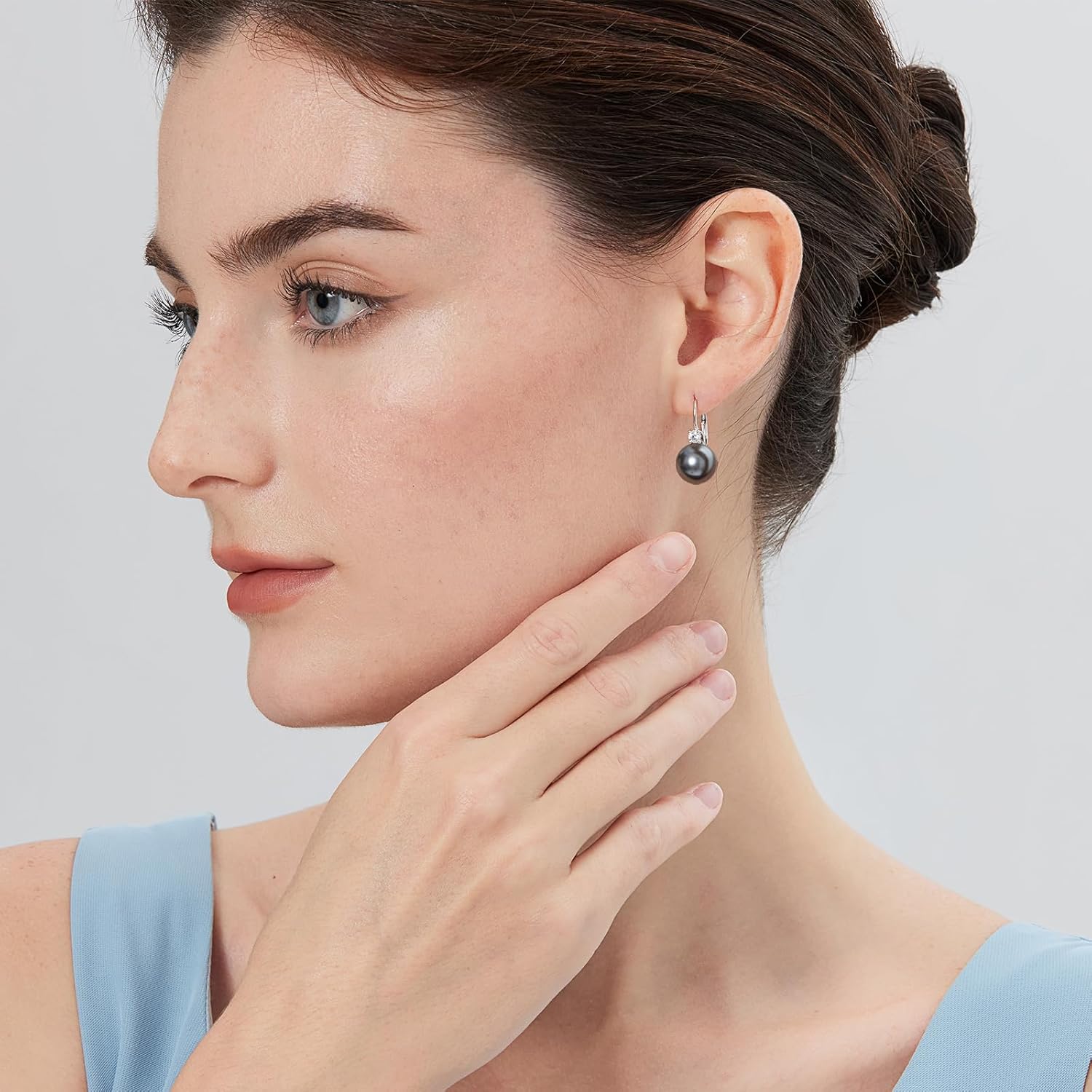 Pearl Leverback Earrings, 925 Sterling Silver Cubic Zirconia Pearl Dangle Earrings for Women 10MM, Pearl Jewelry Gift for Women/Wife/Mother - Image 2