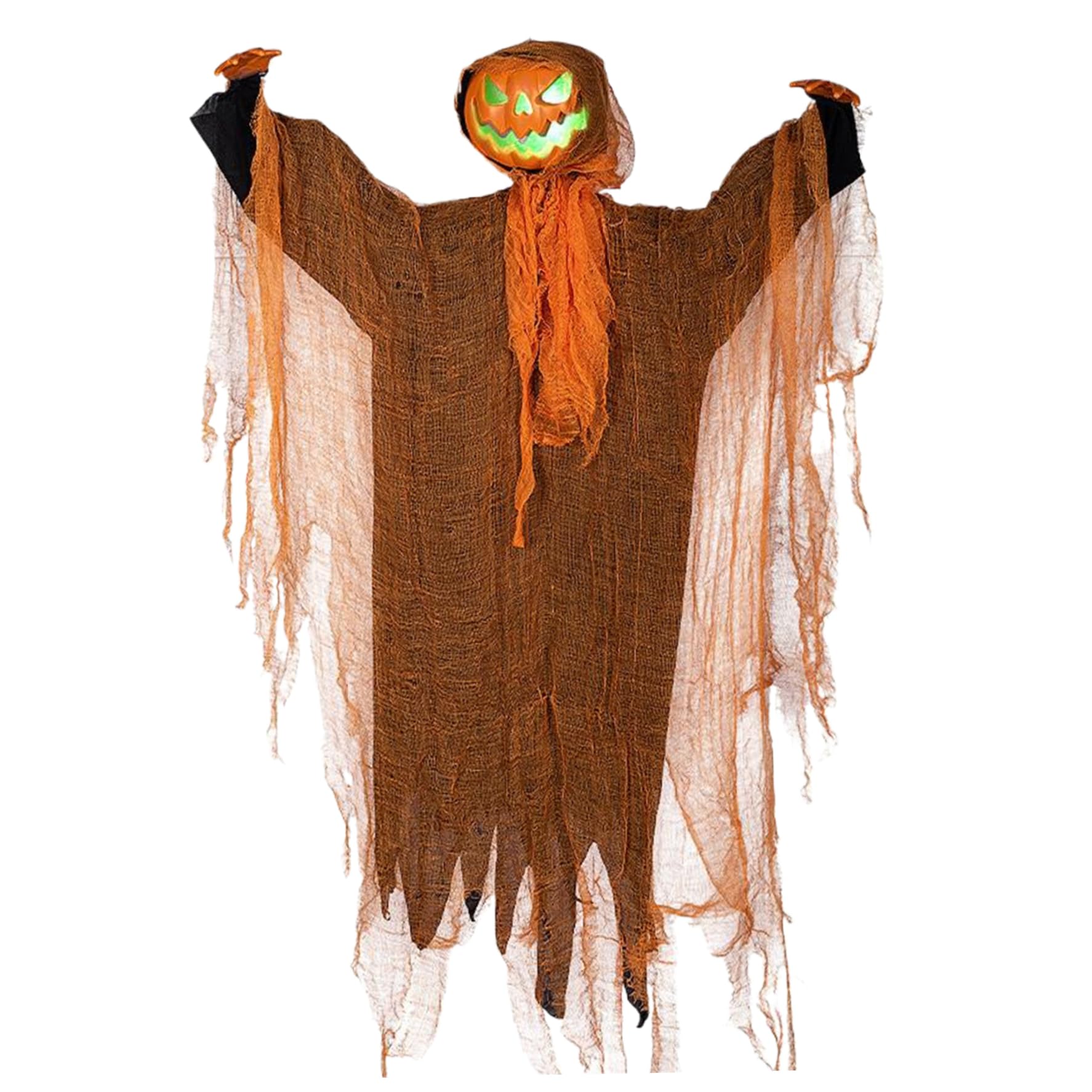 Hbbgdiy Halloween Scarecrow Spooky Pumpkin Hanging Ghost with LED Glowing Eyes, Creepy Sounds and Adjustable Arms, Haunted House Yard Outdoor Party Decoration