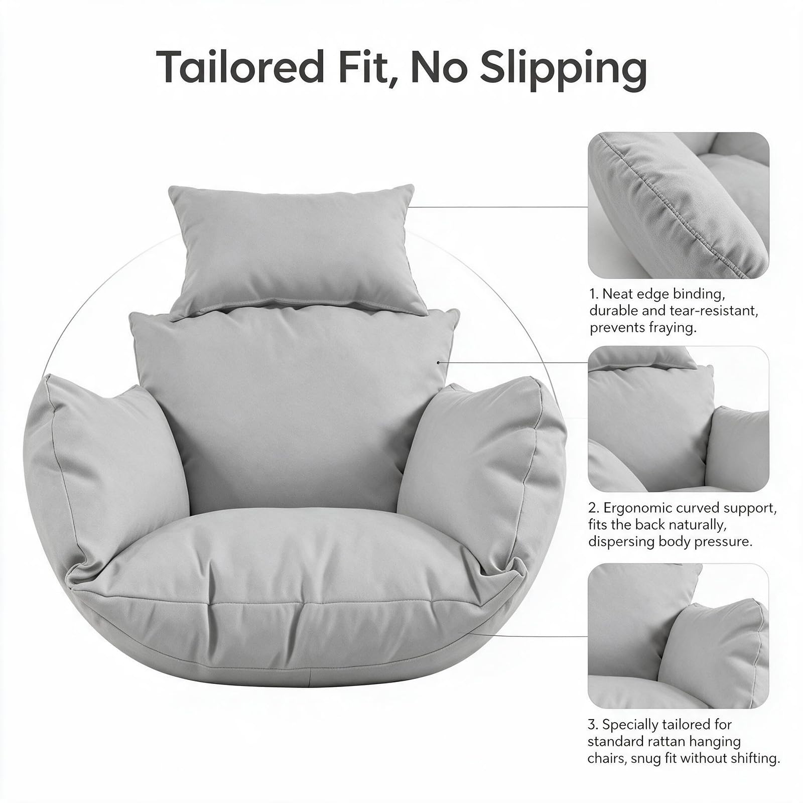 Coussin pour Fauteuil Suspendu en Rotin, Siège Balançoire Moderne, Housse de Coussin de Jardin avec Appui-Tête, Coussin de Siège en Polyester Souple et Imperméable, Coussin de Remplacement pour