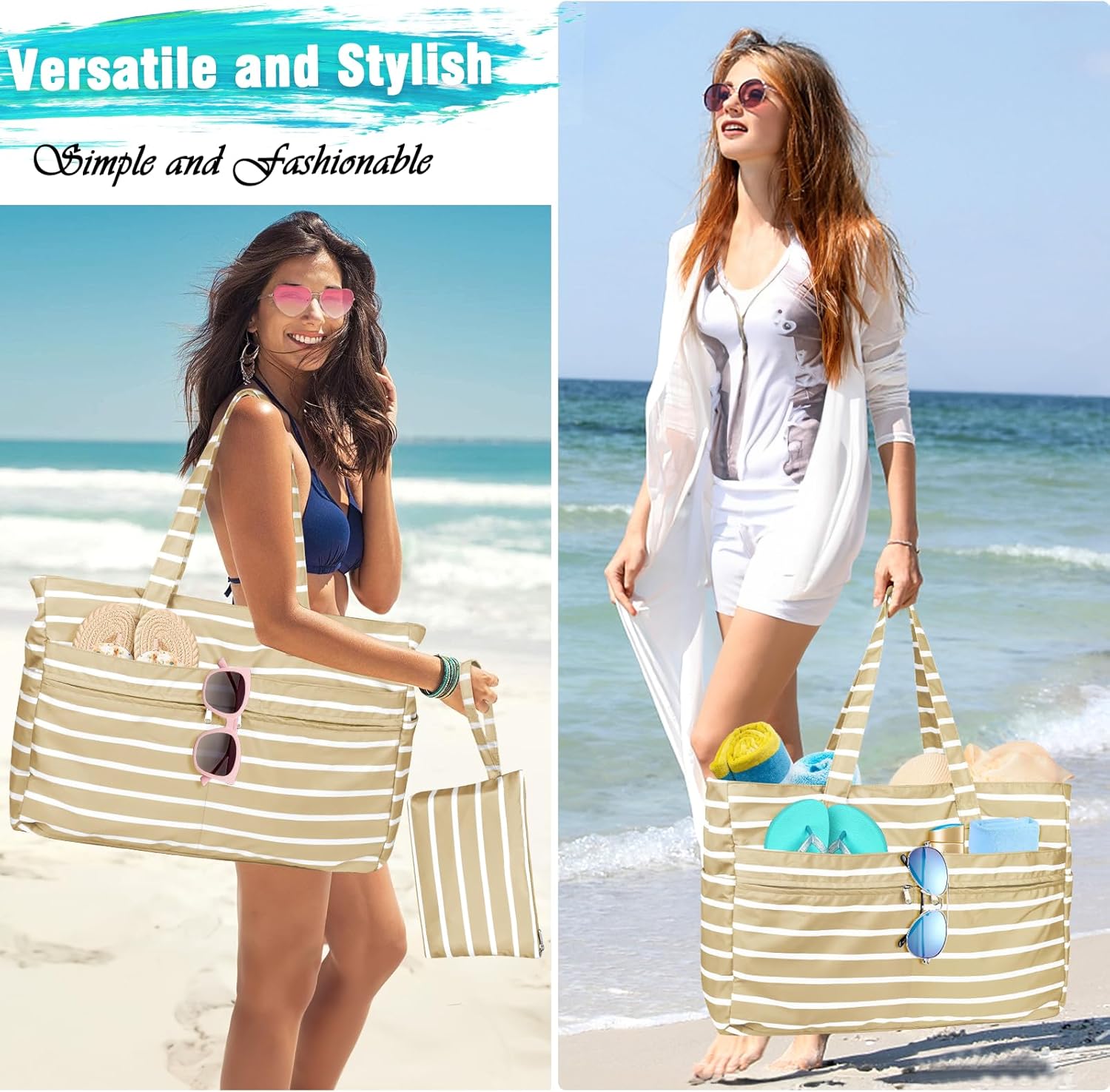 HUANLANG Extra Large Beach Bag Waterproof Beach Totes Bags for Women Men,Pool Bag with Zipper Wet Pocket - Image 8