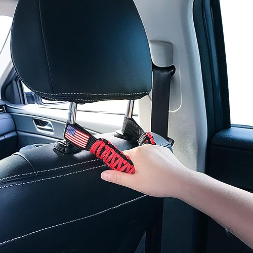 Miniatura 5 de Aokdom 2 asas de agarre para reposacabezas anticolisión de seguridad con bandera de EE. UU., asas universales de paracaídas para asiento trasero