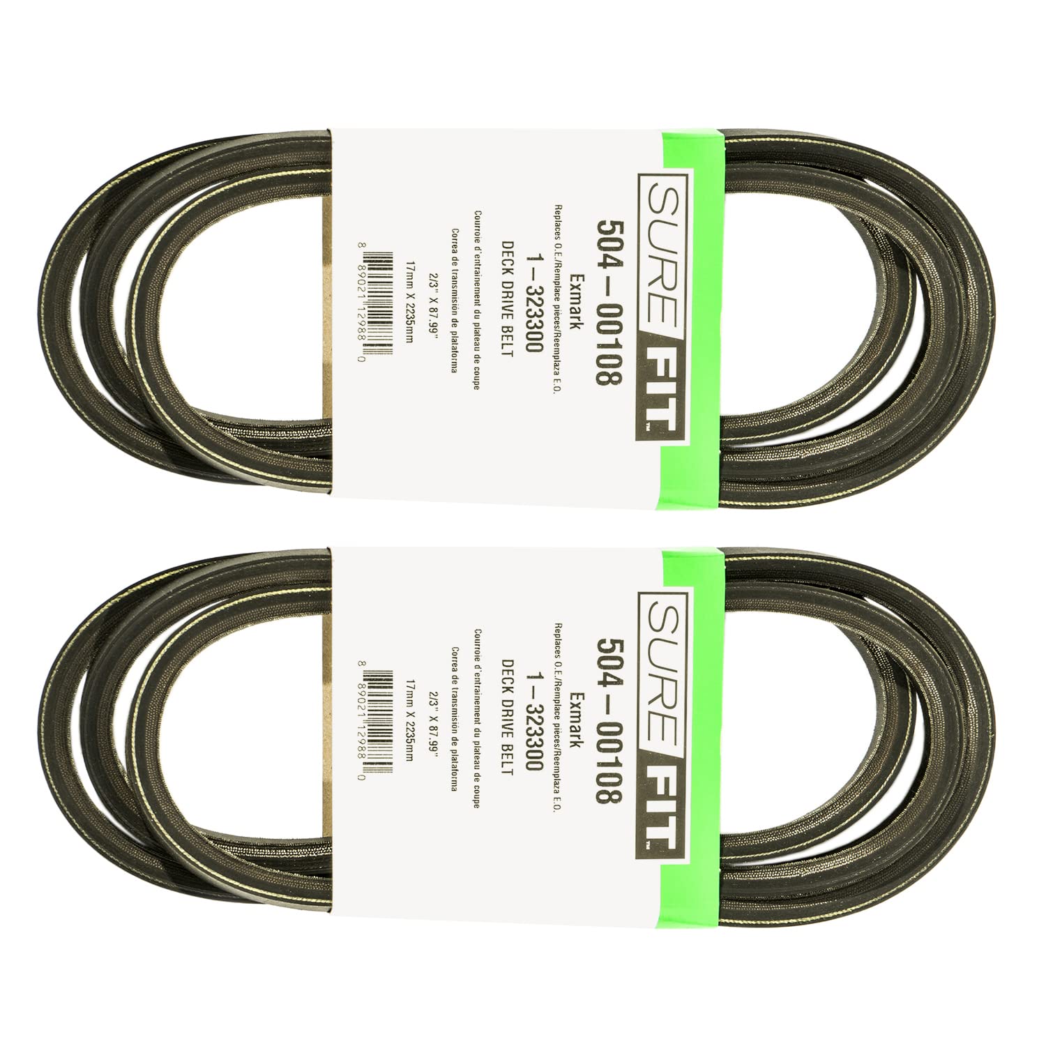 SureFit Deck Drive Belt Replacement for Exmark 1-323300 48" Cut Metro Walk-Behind Lawn Mowers 2/3" X 87.99" 2 Pack