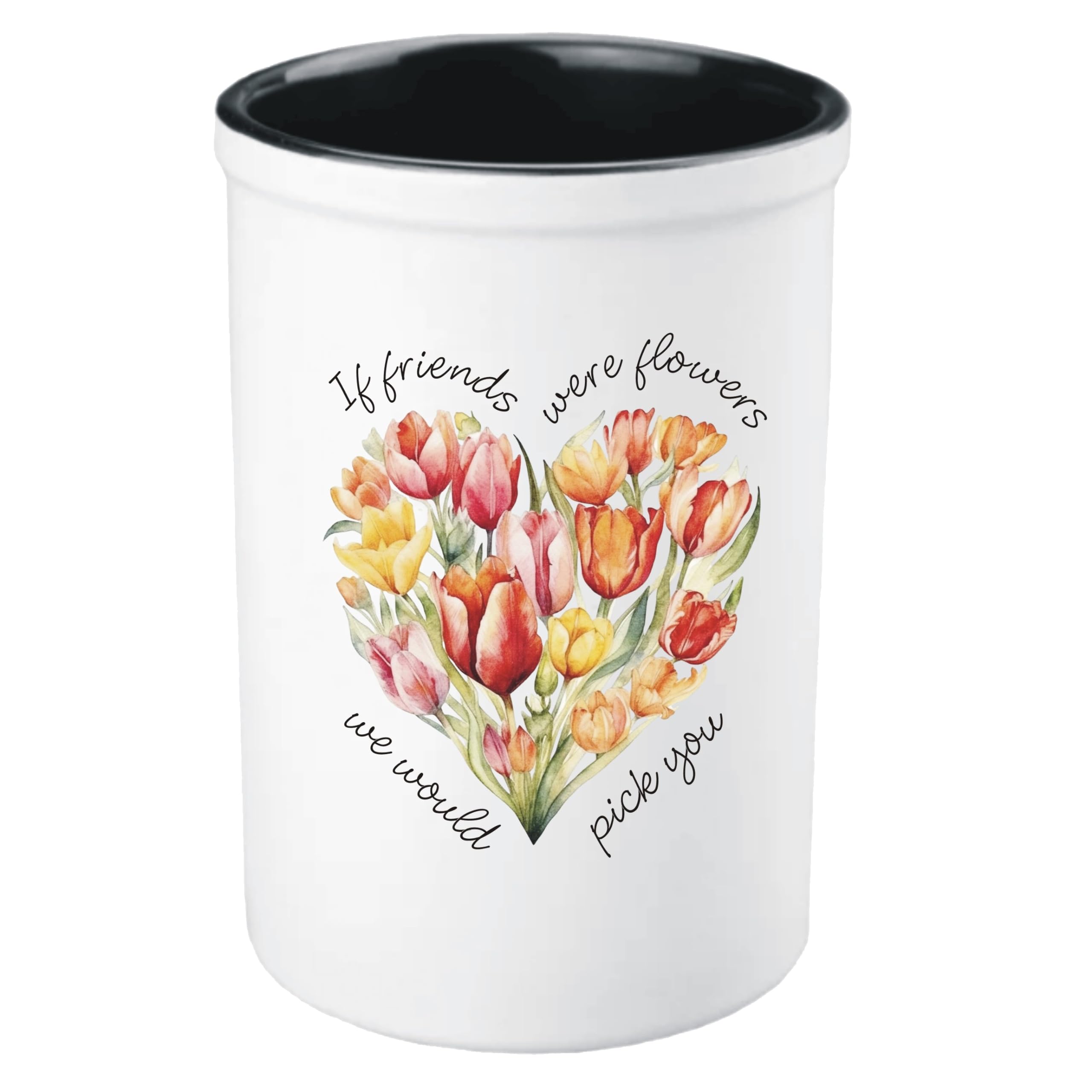Personalised 'If Friends Were Flowers We Would Pick You' Ceramic Vase Featuring a Tulip Heart Floral Bouquet For a Friend or Colleague