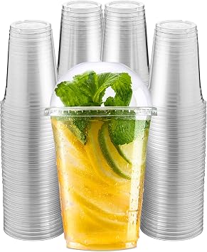 Green Direct 16 oz. Clear Plastic Disposable Drinking Cups With Lids for Ice coffee, Bubble Boba Tea, Cold Drinks & Smoothie Pack of 100