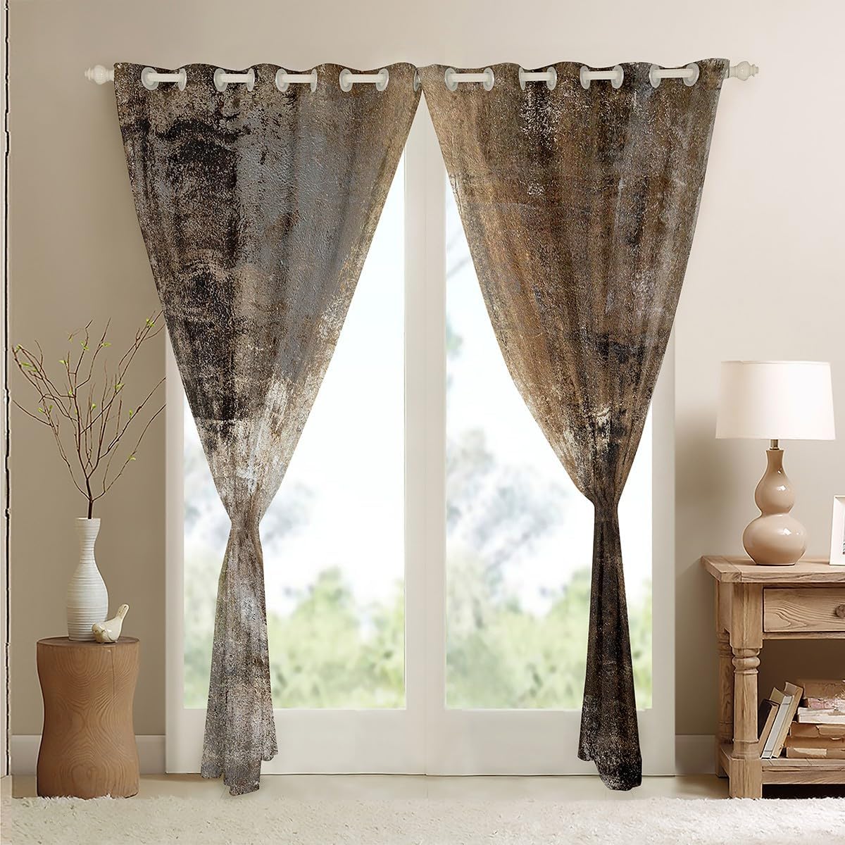 Erosebridal Ombre Curtains for Men Women,Oil Painting Window Curtains 52x63 inch,Grunge Brown Grey Window Treatments,Farmhouse Watercolor Shades Drapes 2 Panels Bedroom Decor