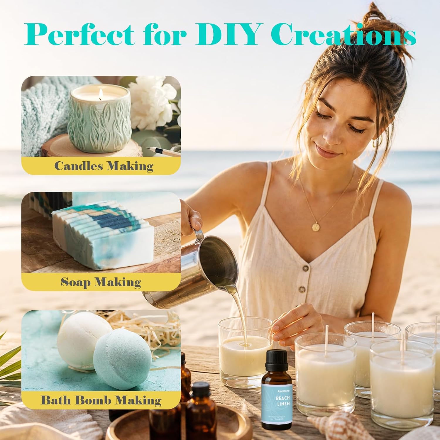 AmaKane Beach Linen Fragrance Oil for Aromatherapy, Beach Essential Oil for Diffusers for Home, DIY Candle Making Scents, Summer Fragrance Oil for Soap Making, 30ml