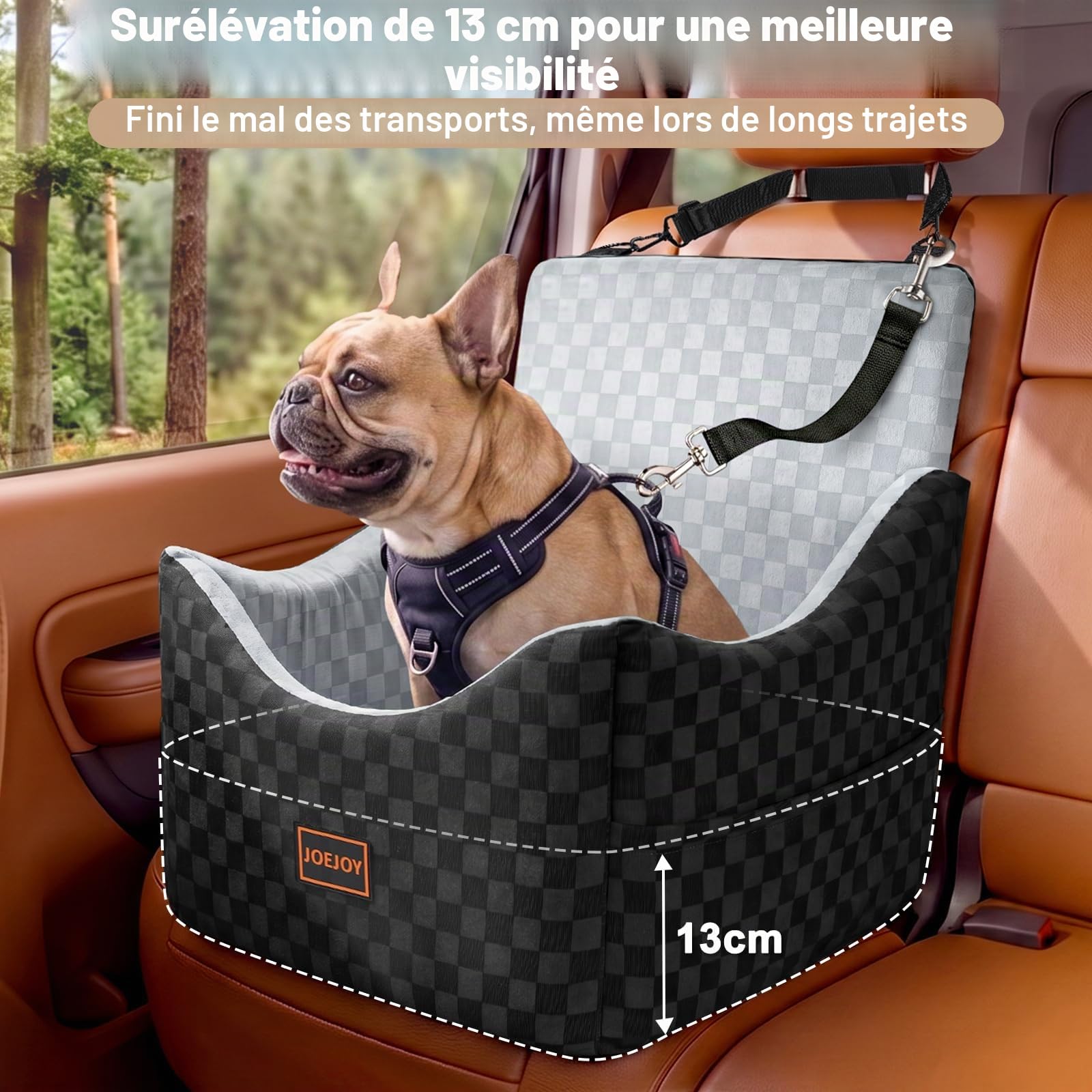 Siège Auto Chien, Extra Stable, pour Chiens de Petite à Moyenne Taille, Rembourrage en Mousse à mémoire de Forme,Housse Lavable,Coussin Double Face, pour siège arrière et siège Avant