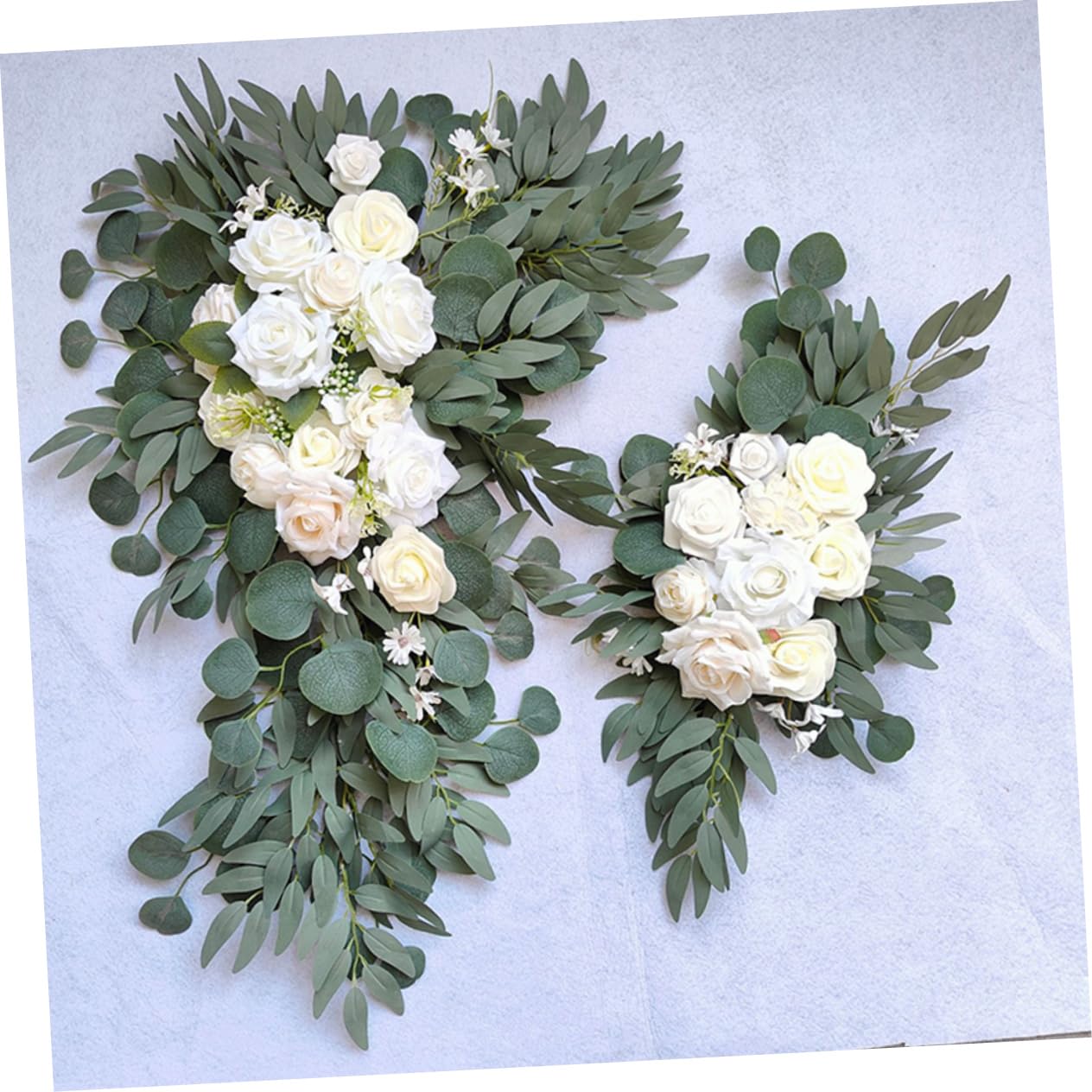BESTOYARD Elegantes Hochzeitsblumen Satz mit Kunstblumen für Grabgestecke Weißer Blumengirlande und Gauze für Hochzeitsbogen und Zeremonien im Freien